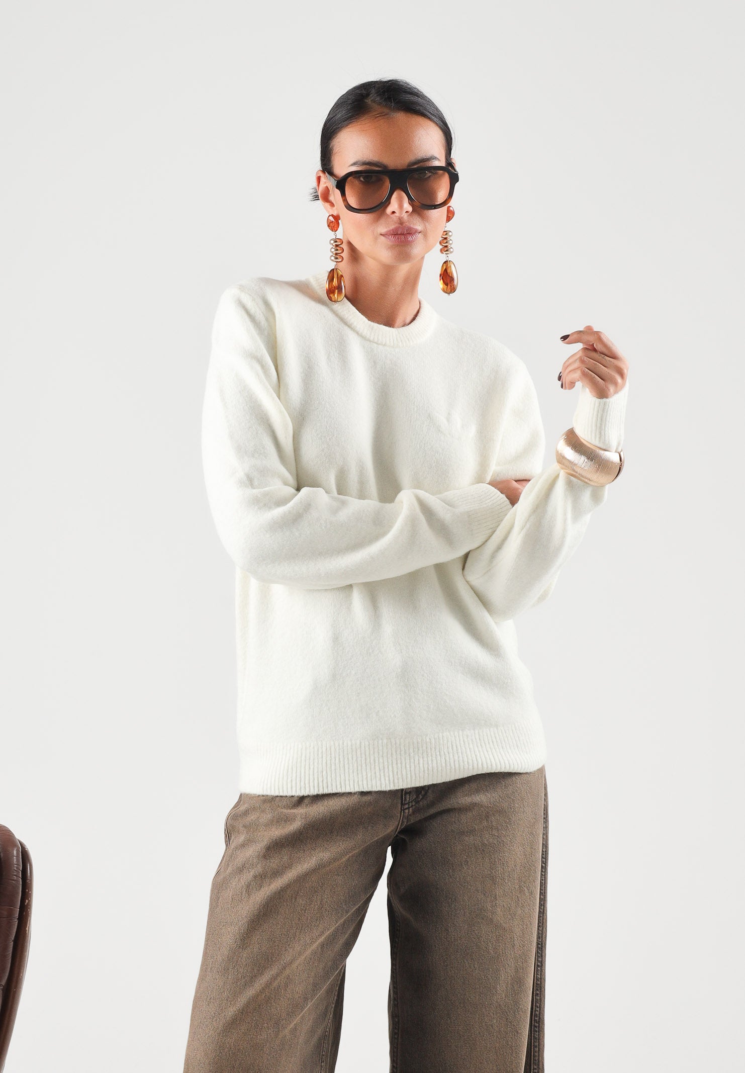 ADIDAS ORIGINALS Maglione TREFOIL ESSENTIALS FULLY KNIT crema per uomo e donna LC7652 . ADIDAS ORIGINALS 
