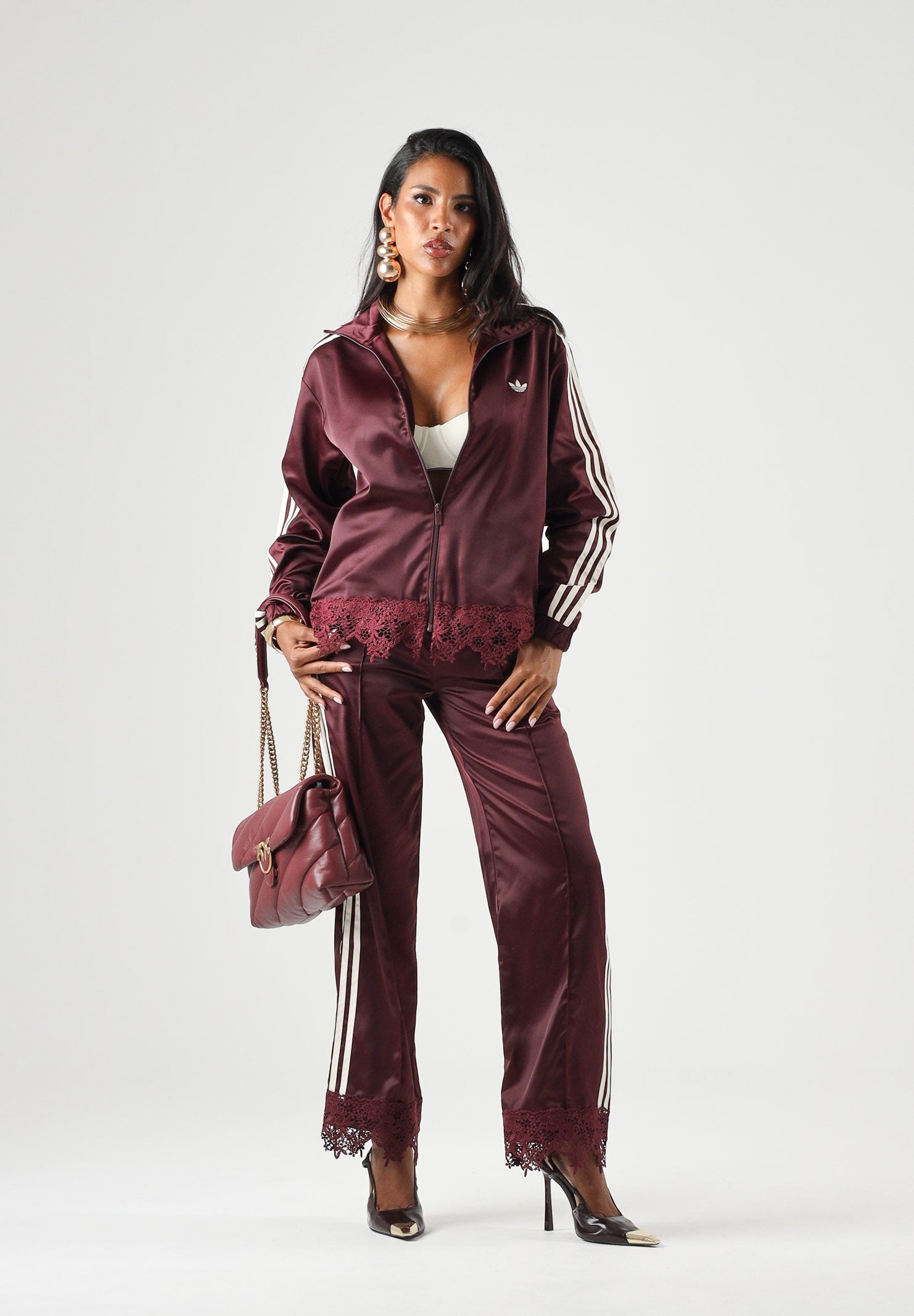 ADIDAS ORIGINALS Felpa con zip Firebird bordeaux da donna LD1804 . ADIDAS ORIGINALS 