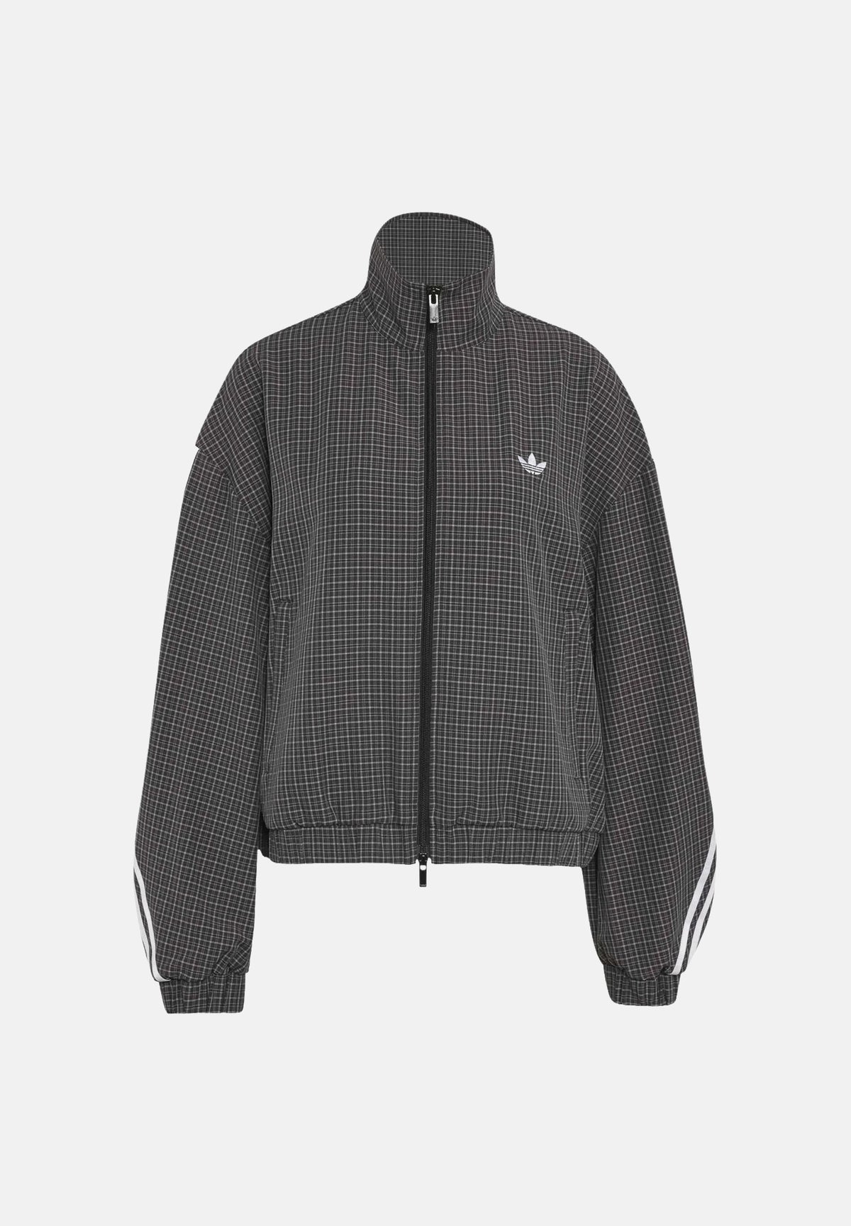ADIDAS ORIGINALS Giacca a vento CHECKS TRACK TOP nera e grigio antracite da donna con tessuto in microfibra LD5339 . ADIDAS ORIGINALS 