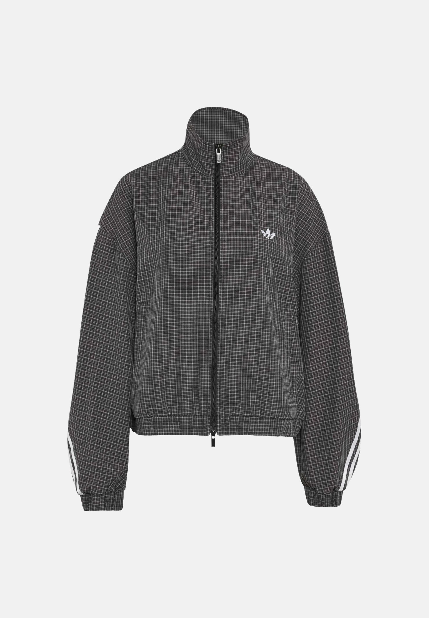 ADIDAS ORIGINALS Giacca a vento CHECKS TRACK TOP nera e grigio antracite da donna con tessuto in microfibra LD5339 . ADIDAS ORIGINALS 