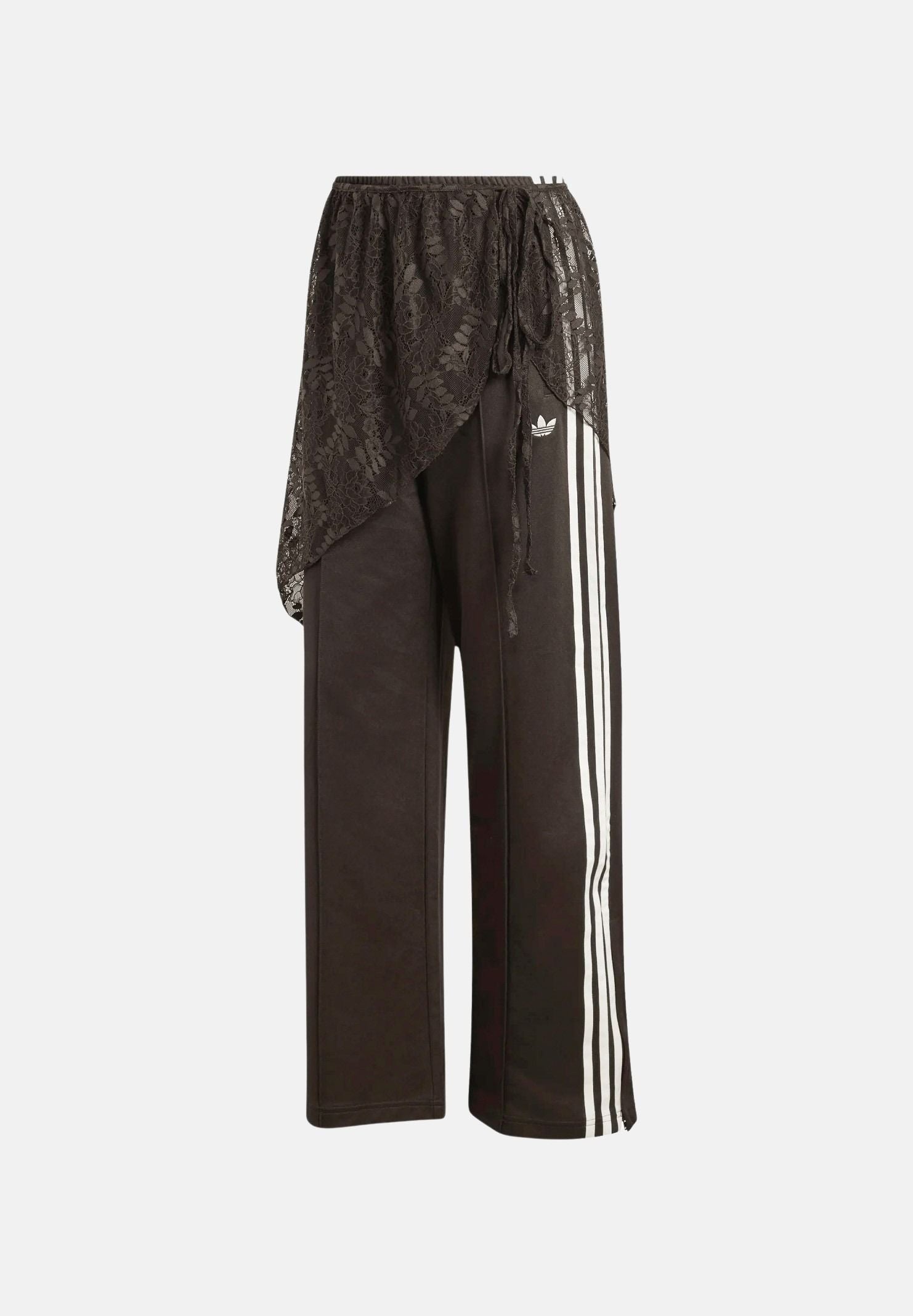 ADIDAS ORIGINALS pantaloni FIREBIRD 2 IN 1 marroni da donna, con gamba larga, tre strisce laterali e gonna in pizzo removibile. LG4275 . ADIDAS ORIGINALS 