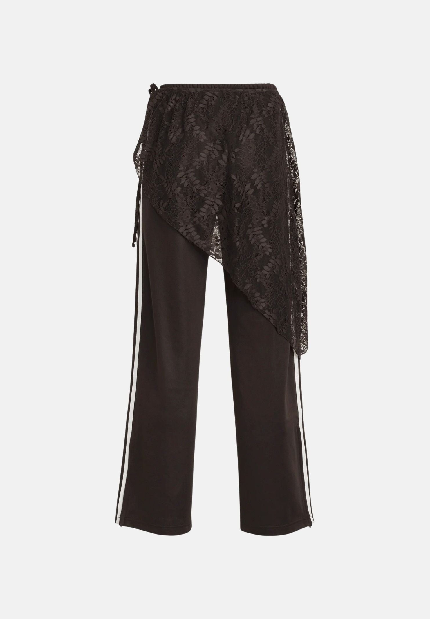 ADIDAS ORIGINALS pantaloni FIREBIRD 2 IN 1 marroni da donna, con gamba larga, tre strisce laterali e gonna in pizzo removibile. LG4275 . ADIDAS ORIGINALS 