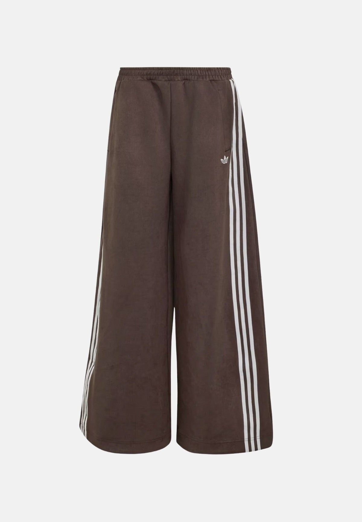 ADIDAS ORIGINALS Pantaloni ADILENIUM SEASON 6 FAUX SUEDE TRACK PANT Aurora Coffee marrone caffè da donna, in tessuto effetto camoscio sintetico, con tre strisce laterali a contrasto e gamba ampia. LH1925 . ADIDAS ORIGINALS 