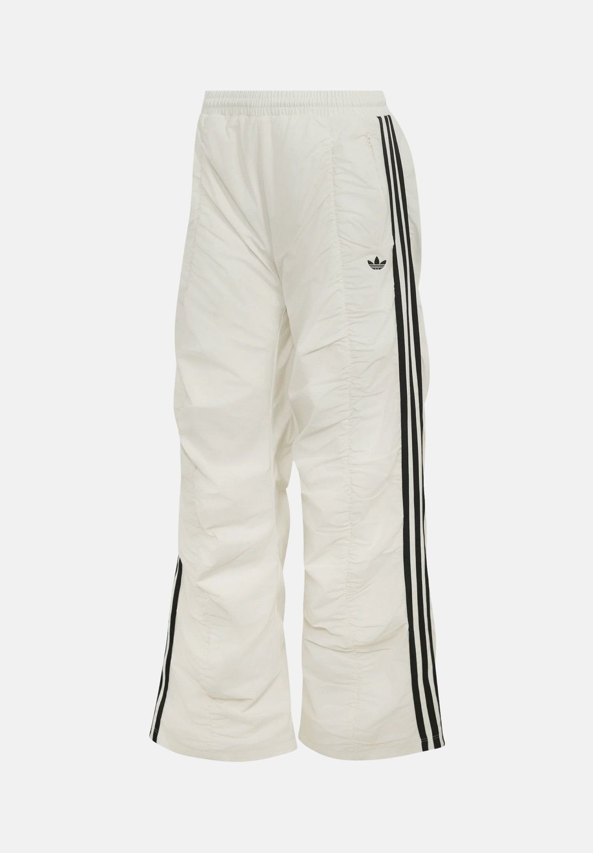 ADIDAS ORIGINALS Pantaloni ADILENIUM SEASON 6 RUFFLED Off White bianco  da donna, con gamba ampia, arricciature e bande laterali nere.<BR/> LH1929 . ADIDAS ORIGINALS 