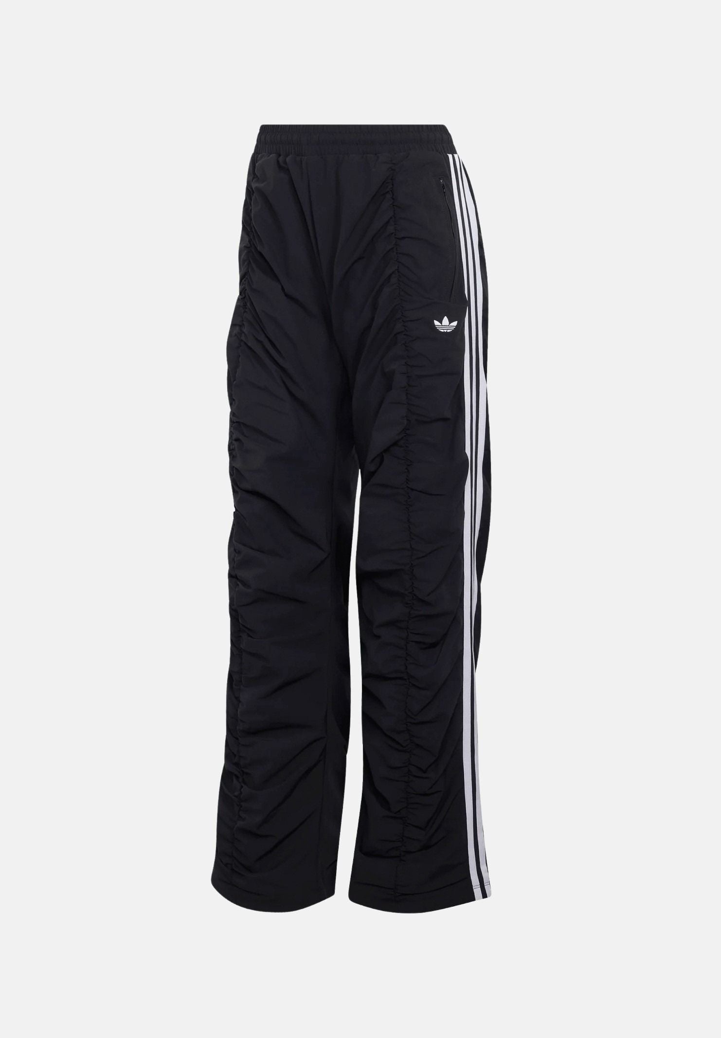 ADIDAS ORIGINALS Pantaloni ADILENIUM SEASON 6 RUFFLED Black neri da donna, in tessuto tecnico con gamba ampia, arricciature e bande laterali. LH1930 . ADIDAS ORIGINALS 