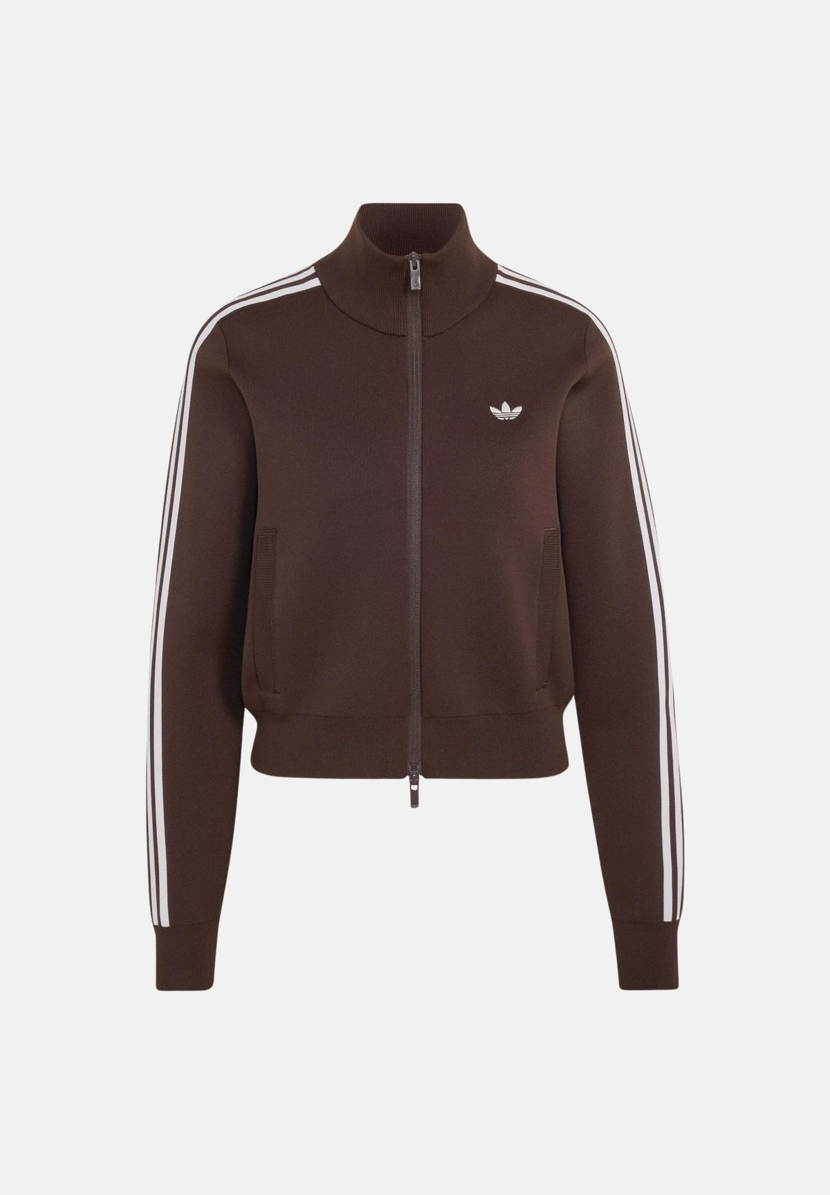 ADIDAS ORIGINALS Felpa ADILENIUM SEASON 6 KNIT TRACK TOP Aurora Coffee marrone da donna, con collo alto, zip frontale e 3 strisce. LH1938 . ADIDAS ORIGINALS 