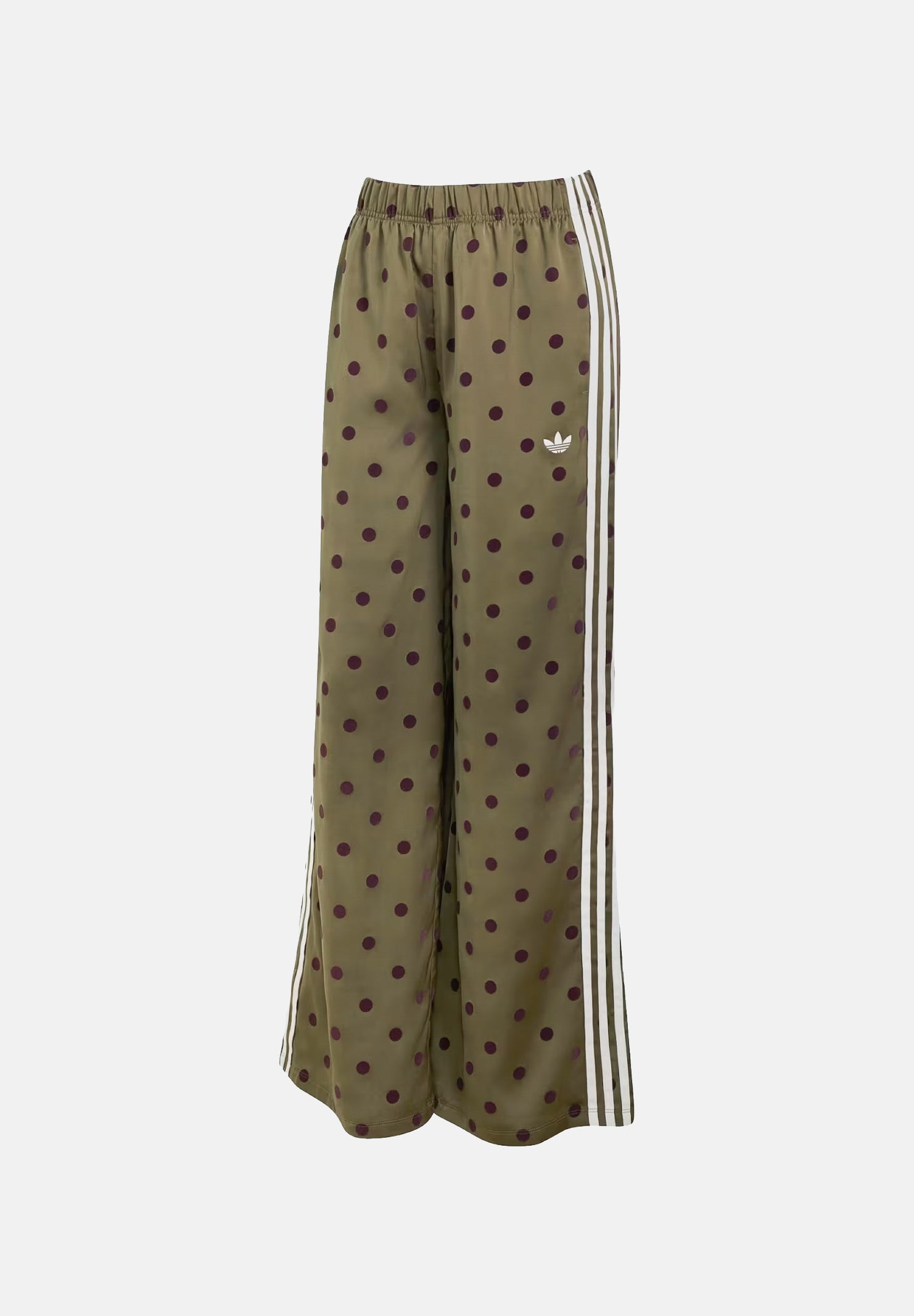 ADIDAS ORIGINALS Pantaloni SATIN POLKA DOTS WIDE LEG PANT  verde oliva e nero da donna con texture a pois LI2845 . ADIDAS ORIGINALS 