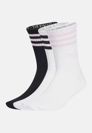 ADIDAS ORIGINALS Calze 3-STRIPES CREW SOCKS 3 PAIRS White/Black/Clear Pink bianco, nero e rosa donna. JV7405 . ADIDAS ORIGINALS 