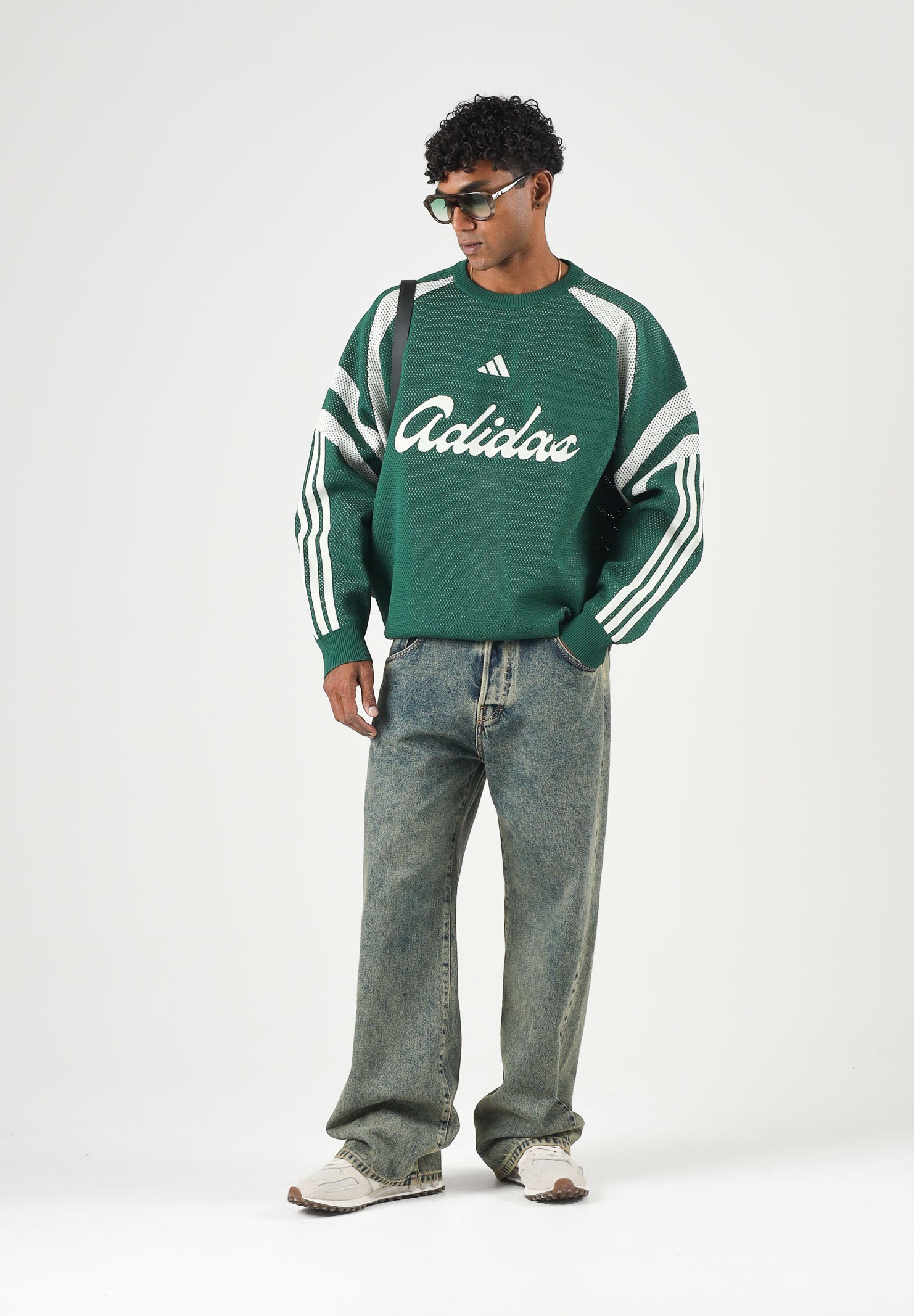 ADIDAS PERFORMANCE Maglia girocollo HOUSE KNITTED verde scuro e avorio da uomo. KR5292 . ADIDAS PERFORMANCE 