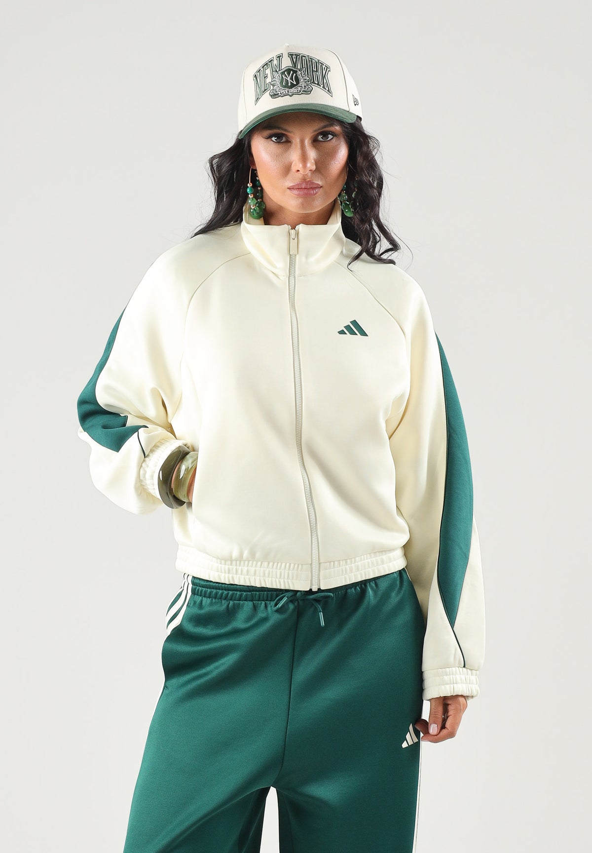 ADIDAS PERFORMANCE Felpa con zip  STADIUM TRACKTOP Ivory/Green avorio e verde donna. KR5308 . ADIDAS PERFORMANCE 