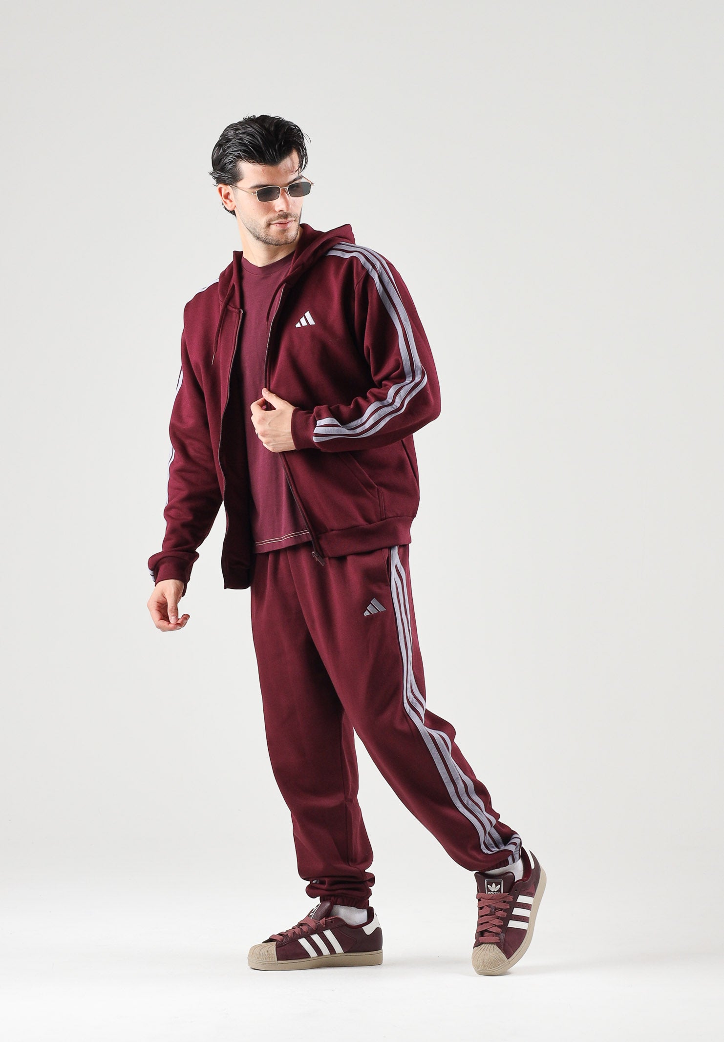 ADIDAS PERFORMANCE  Felpa con cappuccio e zip Team Maroon/Slate bordeaux e grigio lilla per uomo e donna KY4145 . ADIDAS PERFORMANCE 
