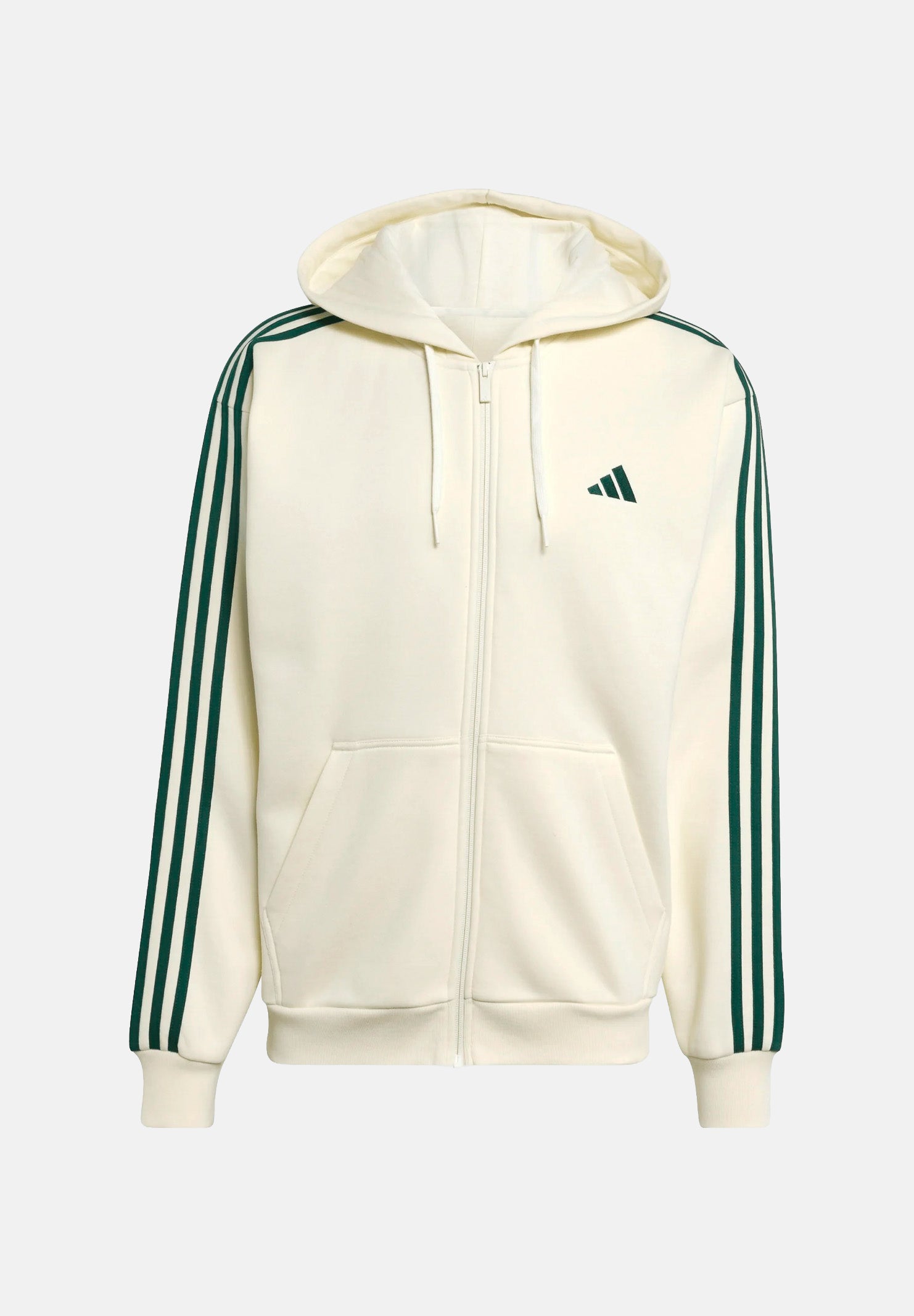 ADIDAS PERFORMANCA  felpa con cappuccio e zip Essentials 3-Stripes Fleece Full-Zip HoodieIvory/Collegiate Green avorio e verde da uomo. KY4149 . ADIDAS PERFORMANCE 