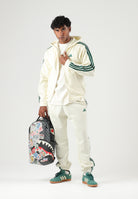ADIDAS PERFORMANCA  Felpa con zip Essentials 3-Stripes Fleece  avorio e verde da uomo. KY4149 . ADIDAS PERFORMANCE 