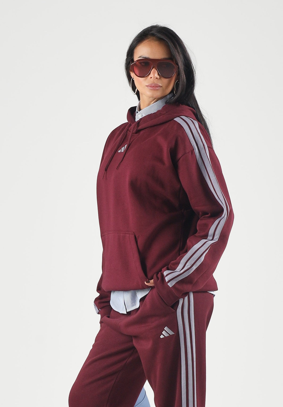 ADIDAS PERFORMANCE  Felpa con cappuccio TEAMAR/SLAT bordeaux e grigio lilla per uomo e donna KY4169 . ADIDAS PERFORMANCE 