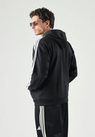ADIDAS PERFORMANCE Essentials 3-Stripes Fleece Hoodie  felpa con cappuccio Black/White nera e bianca uomo. KY6602 . ADIDAS PERFORMANCE 