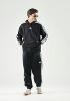 ADIDAS PERFORMANCE Essentials 3-Stripes Fleece Hoodie  felpa con cappuccio Black/White nera e bianca uomo. KY6602 . ADIDAS PERFORMANCE 