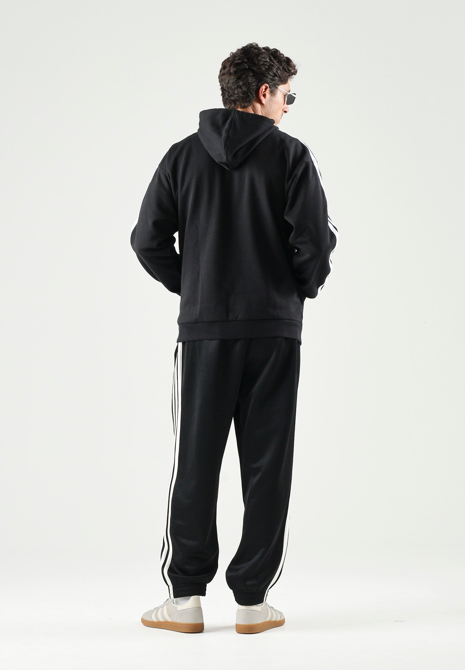 ADIDAS PERFORMANCE Essentials 3-Stripes Fleece Hoodie  felpa con cappuccio Black/White nera e bianca uomo. KY6602 . ADIDAS PERFORMANCE 