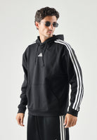 ADIDAS PERFORMANCE Essentials 3-Stripes Fleece Hoodie  felpa con cappuccio Black/White nera e bianca uomo. KY6602 . ADIDAS PERFORMANCE 