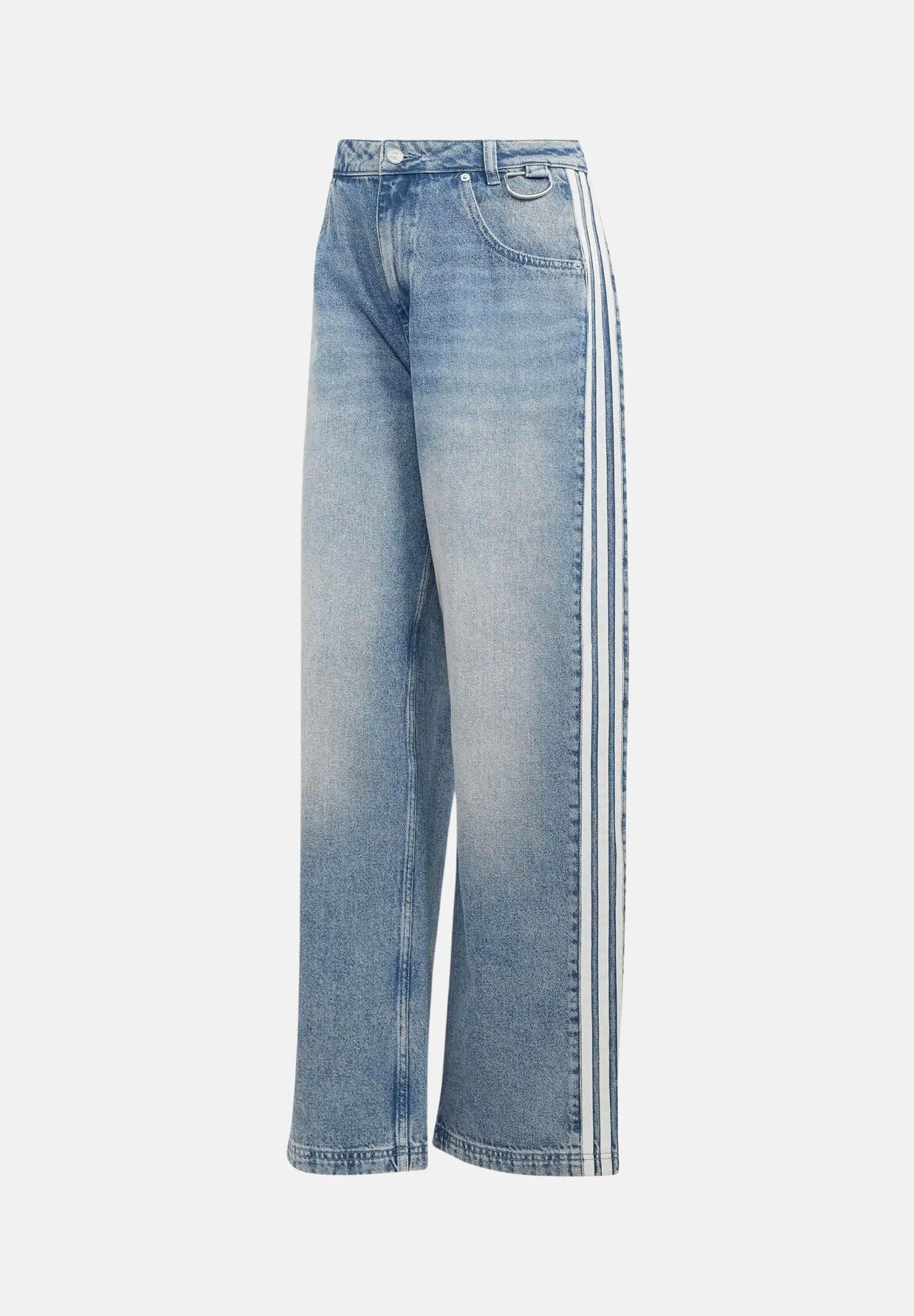 ADIDAS ORIGINALS Jeans ADILENIUM SEASON 6 BAGGY  blu denim chiaro da donna, in cotone con gamba ampia e tre strisce bianche laterali.<BR/> LH1952 . ADIDAS PERFORMANCE 