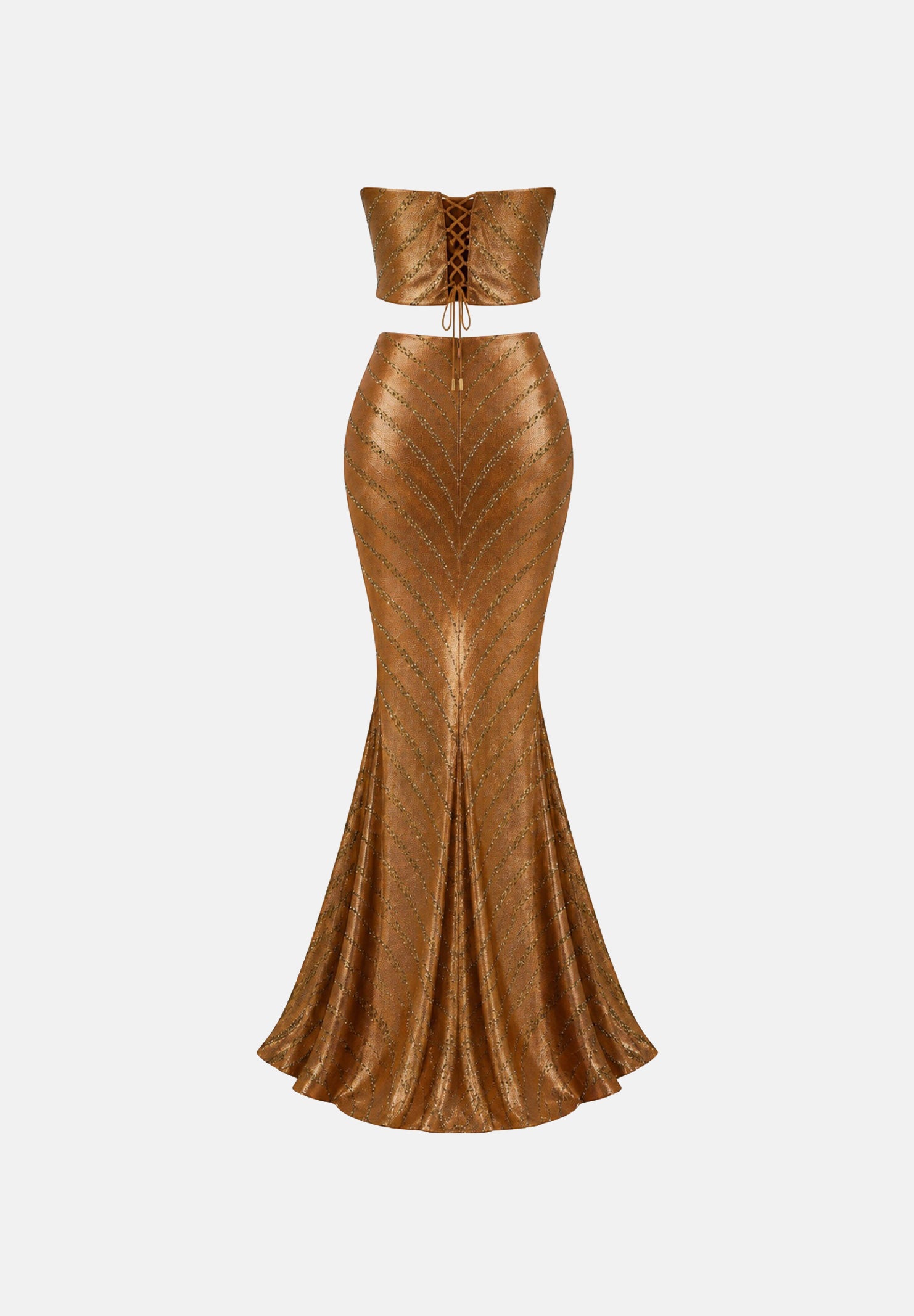 ALMA SANCHEZ Abito lungo a sirena bronzo da donna con lavorazione luminosa AS2627022EL AM ALMA SANCHEZ 