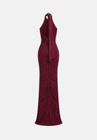 ALMA SANCHEZ Abito lungo Amarena bordeaux da donna, con collo alto, spalle scoperte, applicazioni di strass.<BR/> AS2627037E AM ALMA SANCHEZ 
