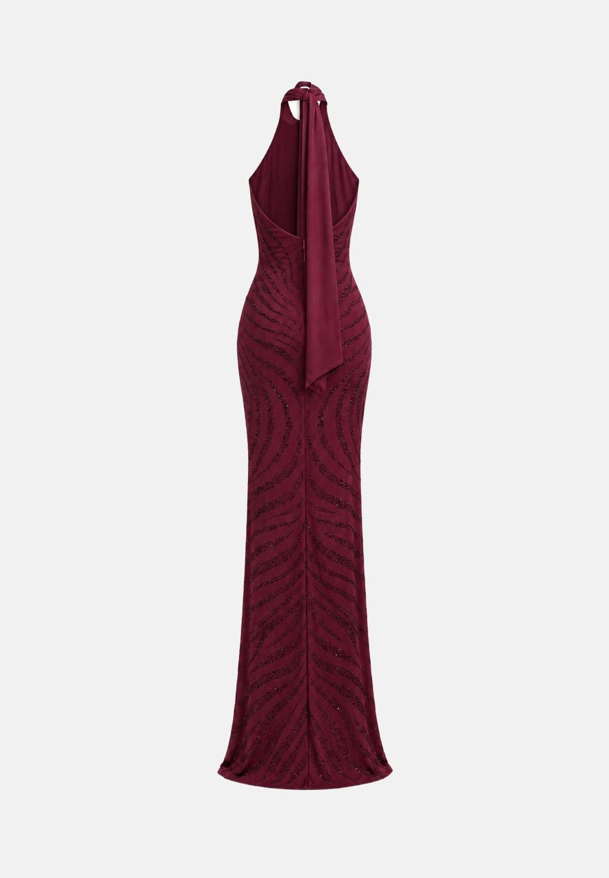 ALMA SANCHEZ Abito lungo Amarena bordeaux da donna, con collo alto, spalle scoperte, applicazioni di strass.<BR/> AS2627037E AM ALMA SANCHEZ 