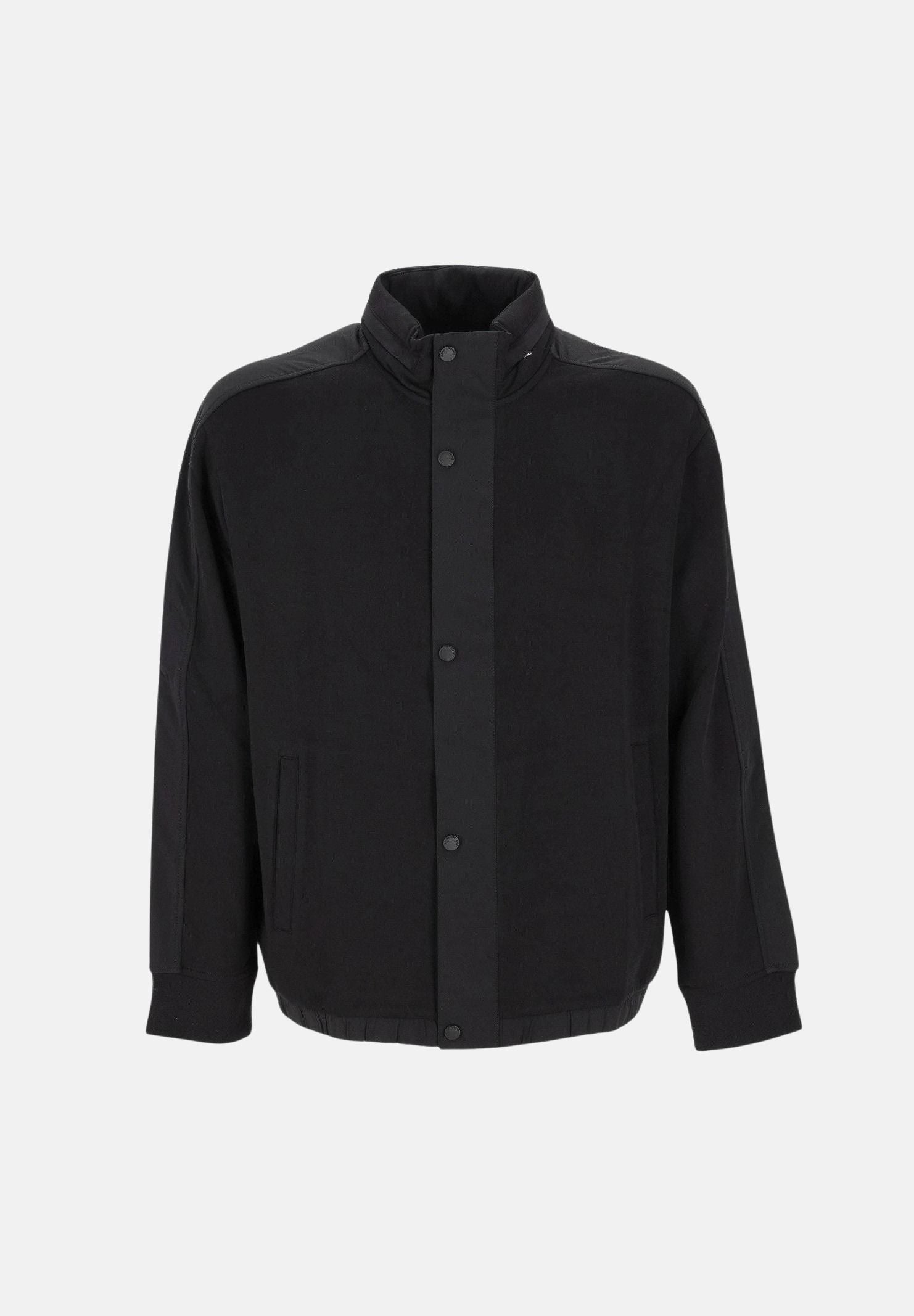 ARMANI EXCHANGE Camicia manica lunga nera da uomo con colletto alto protettivo e chiusura frontale con bottoni automatici. XM001011AF10818 UC001 ARMANI EXCHANGE 