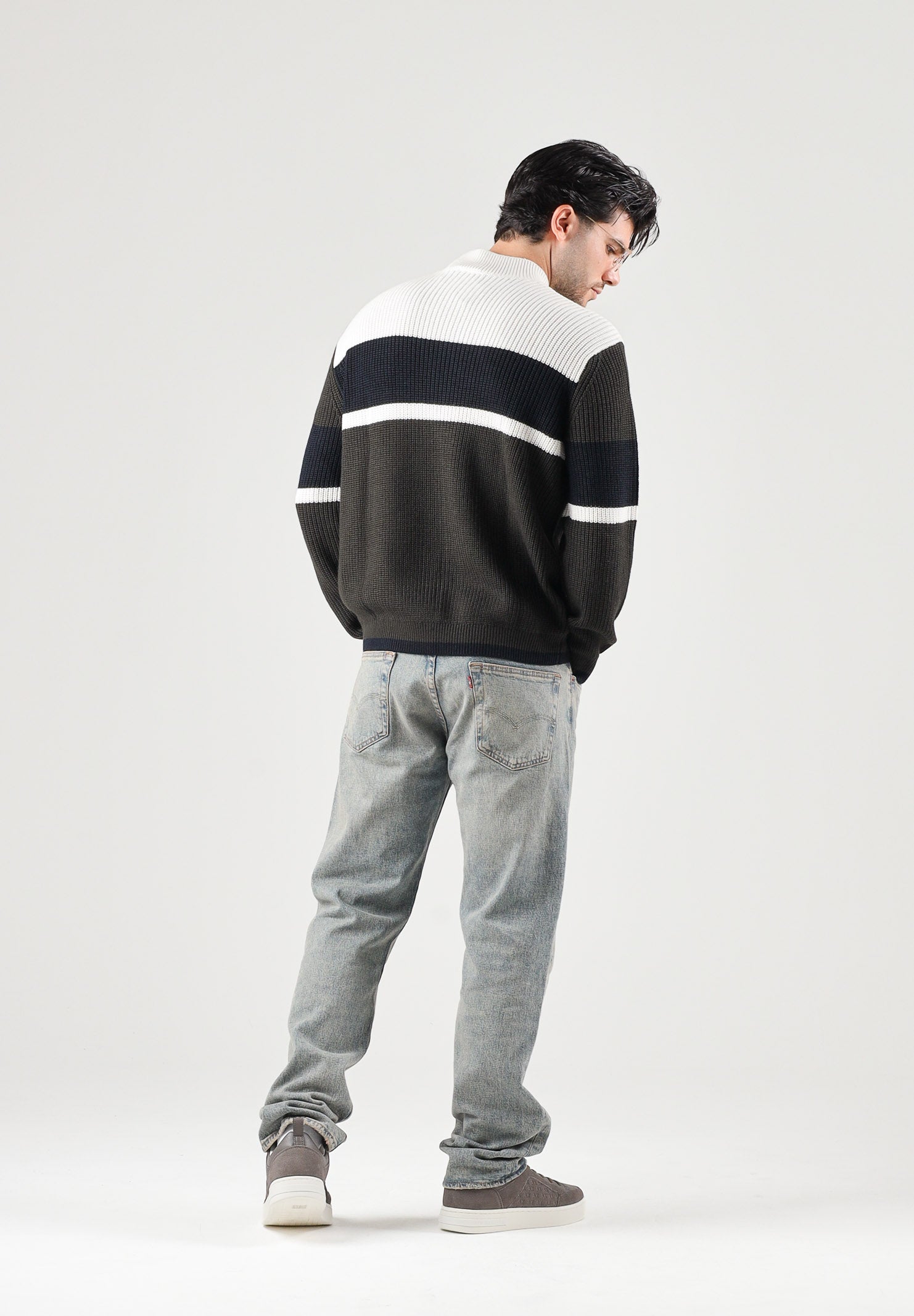 ARMANI EXCHANGE Maglione girocollo COLORBLOCK nero-panna per uomo con motivo a righe orizzontali XM002719AF13776 M8438 ARMANI EXCHANGE 