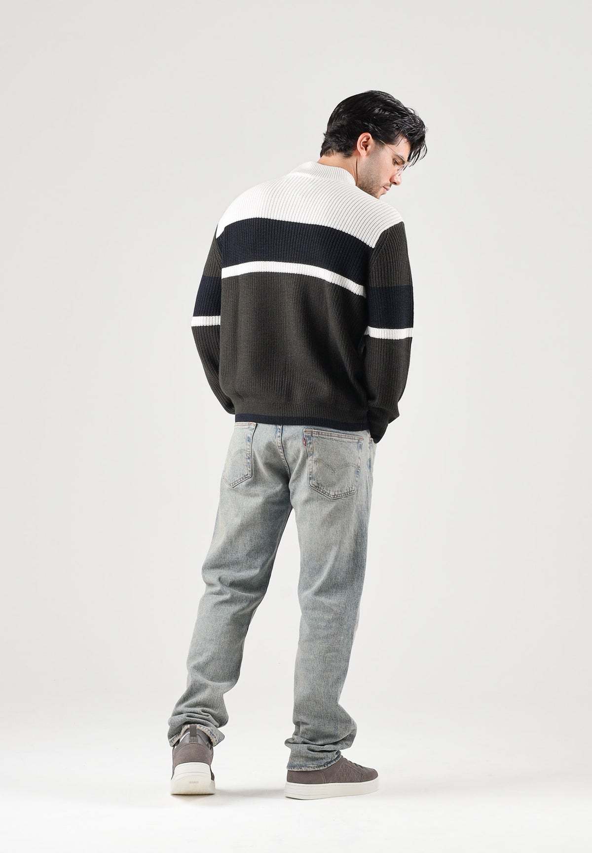 ARMANI EXCHANGE Maglione girocollo COLORBLOCK nero-panna per uomo con motivo a righe orizzontali XM002719AF13776 M8438 ARMANI EXCHANGE 
