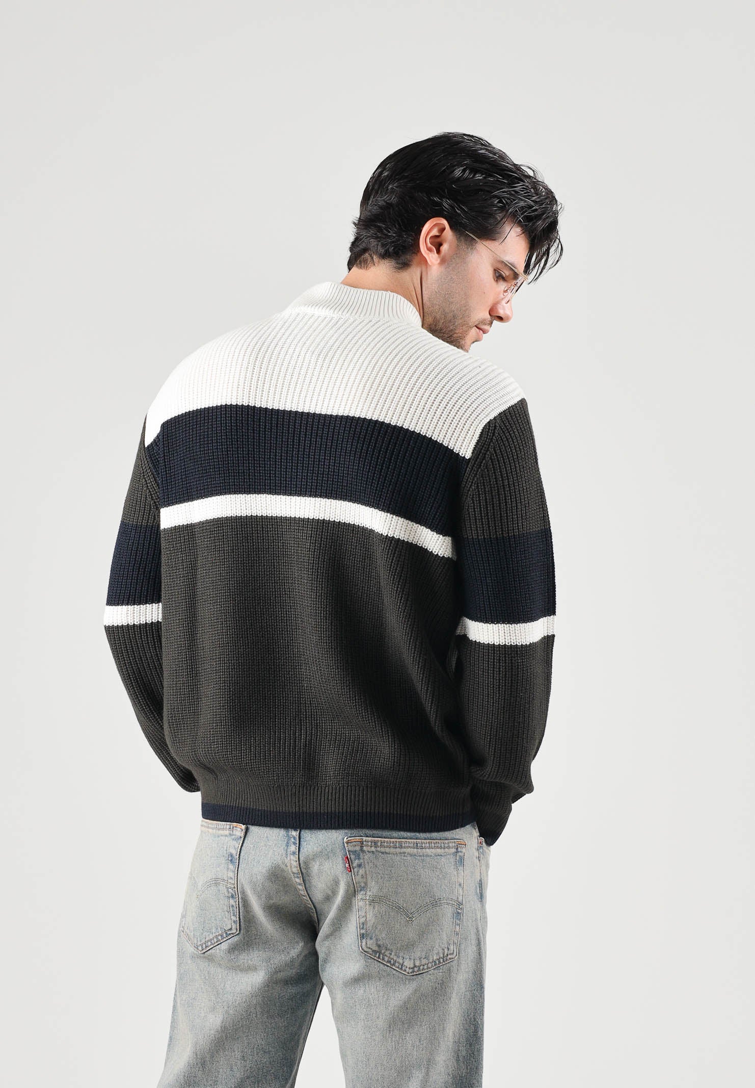 ARMANI EXCHANGE Maglione girocollo COLORBLOCK nero-panna per uomo con motivo a righe orizzontali XM002719AF13776 M8438 ARMANI EXCHANGE 