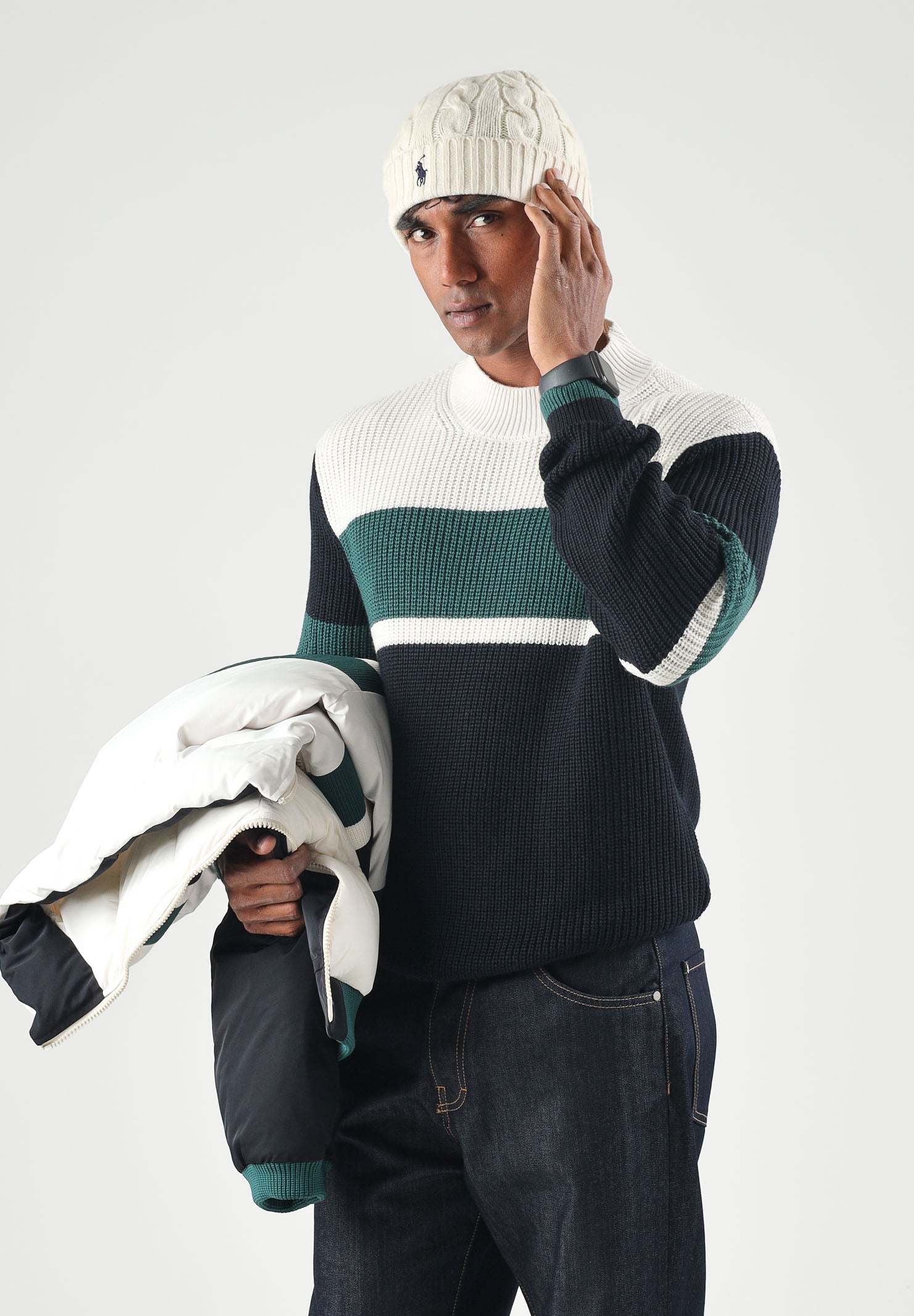 ARMANI EXCHANGE Maglione girocollo COLORBLOCK deep navy-blu per uomo con motivo a righe orizzontali XM002719AF13776 MB761 ARMANI EXCHANGE 