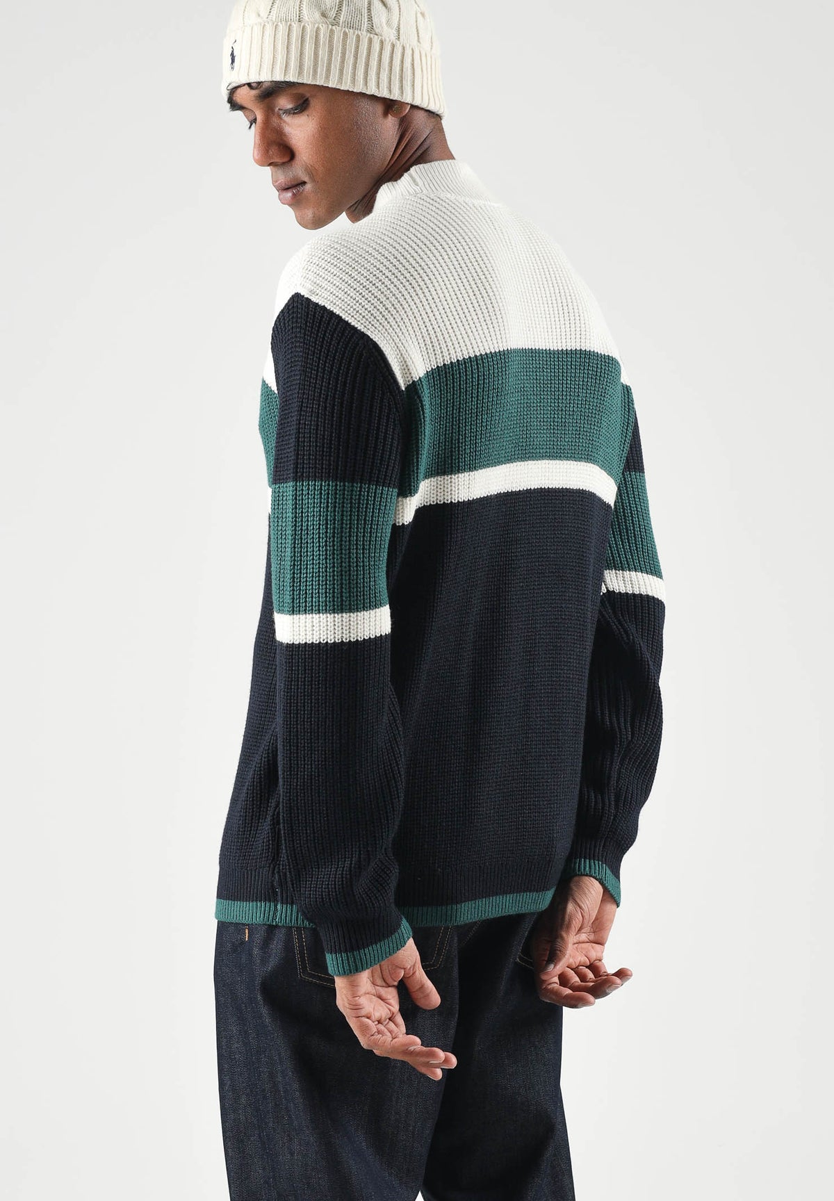 ARMANI EXCHANGE Maglione girocollo COLORBLOCK deep navy-blu per uomo con motivo a righe orizzontali XM002719AF13776 MB761 ARMANI EXCHANGE 