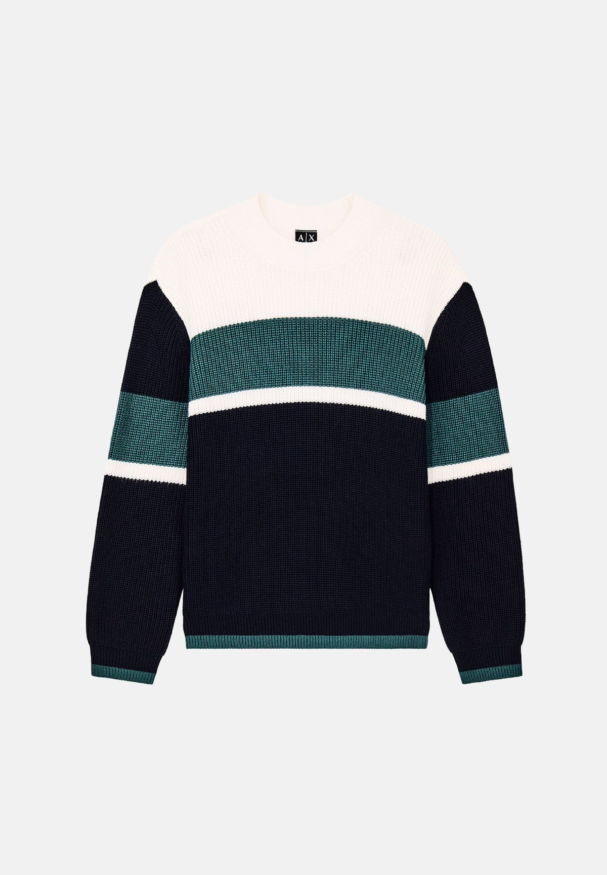 ARMANI EXCHANGE Maglione girocollo COLORBLOCK deep navy per uomo con motivo a righe orizzontali e girocollo. XM002719AF13776 MB761 ARMANI EXCHANGE 