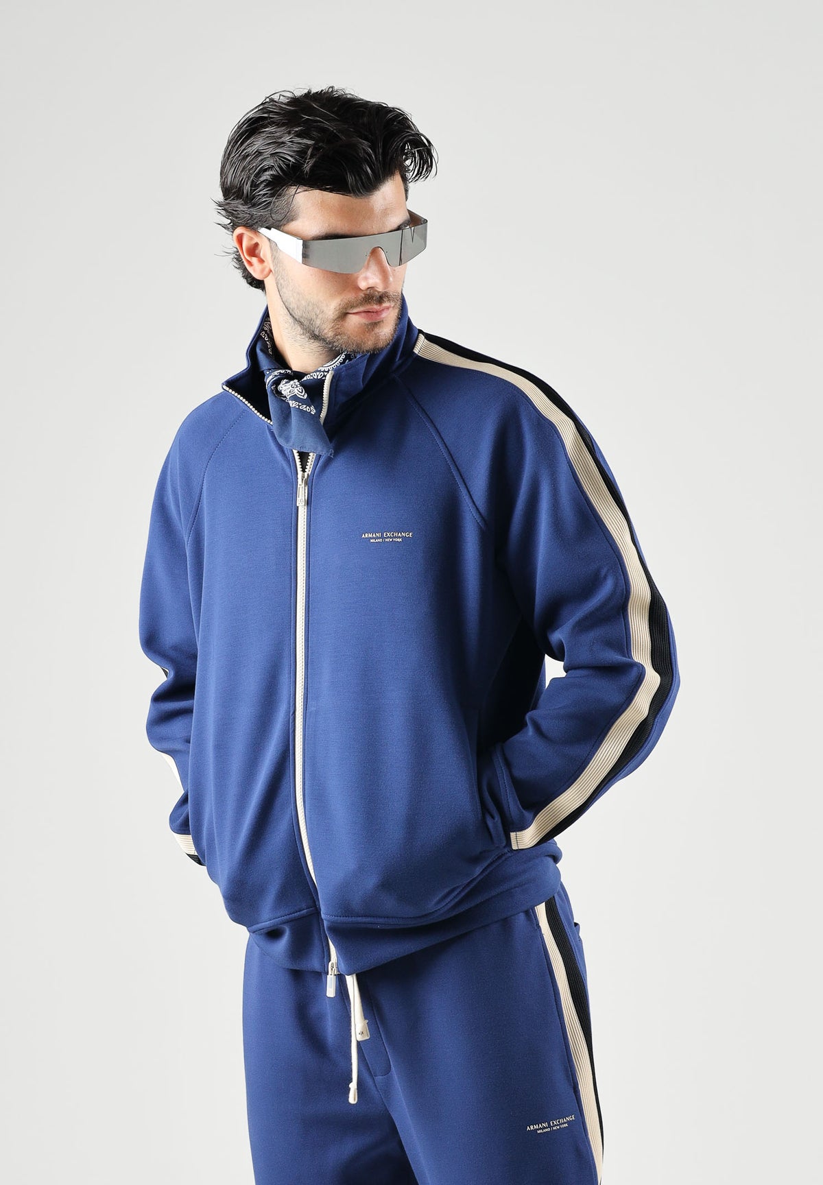 ARMANI EXCHANGE Felpa-cardigan con zip depths-blu  per uomo con mini logo laterale XM002892AF19936 UB095 ARMANI EXCHANGE 