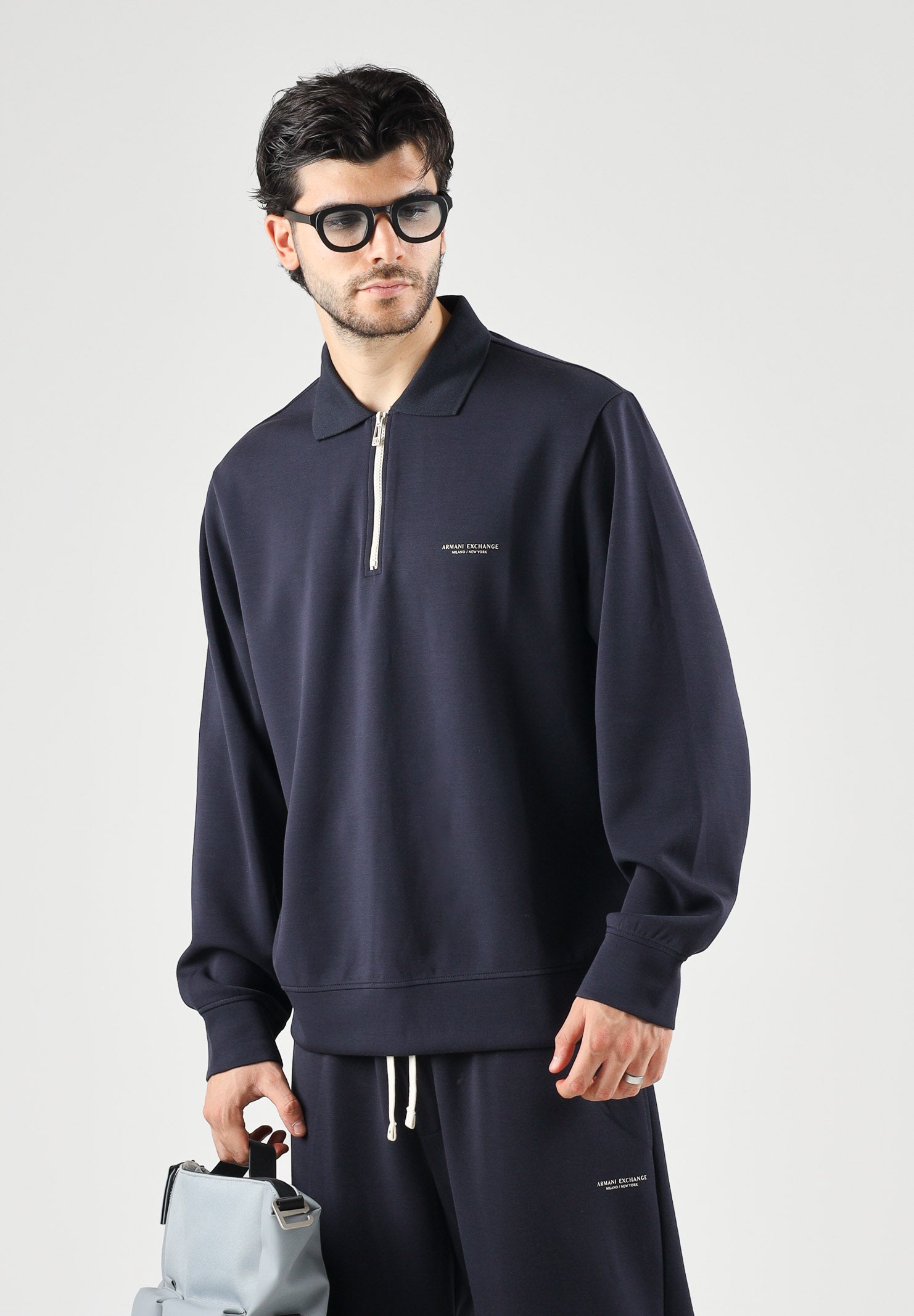 ARMANI EXCHANGE Felpa mezza zip deep navy per uomo con mini logo iconico XM002940AF19936 UB101 ARMANI EXCHANGE 