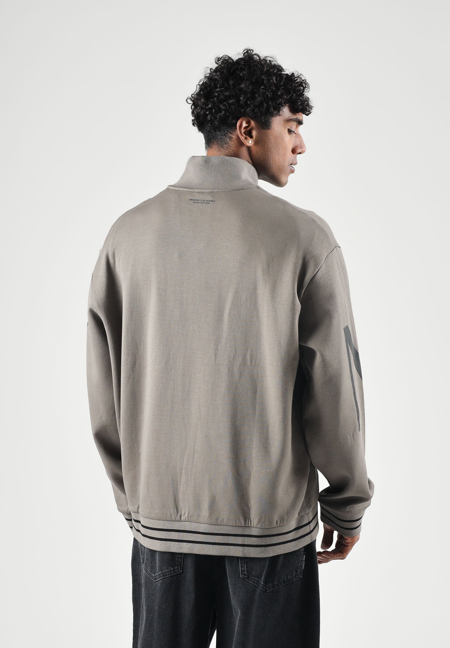 ARMANI EXCHANGE Felpa con zip falcon-grigio per uomo con collo alto e maxi logo stampato. XM002950AF10818 U6125 ARMANI EXCHANGE 