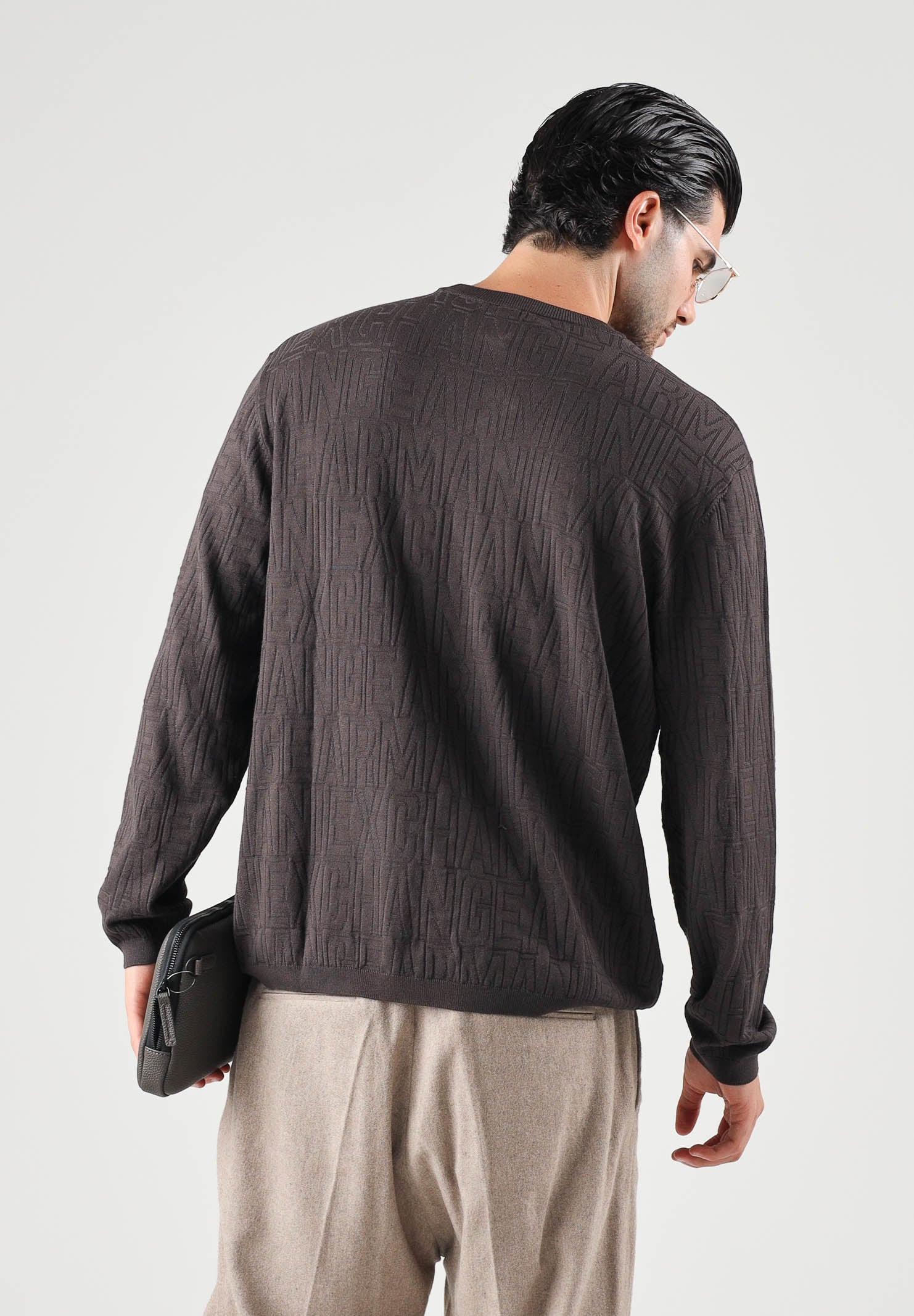ARMANI EXCHANGE Maglia girocollo licorice-grigio scuro da uomo con motivo texturizzato sul petto XM002986AF10454 U8128 ARMANI EXCHANGE 