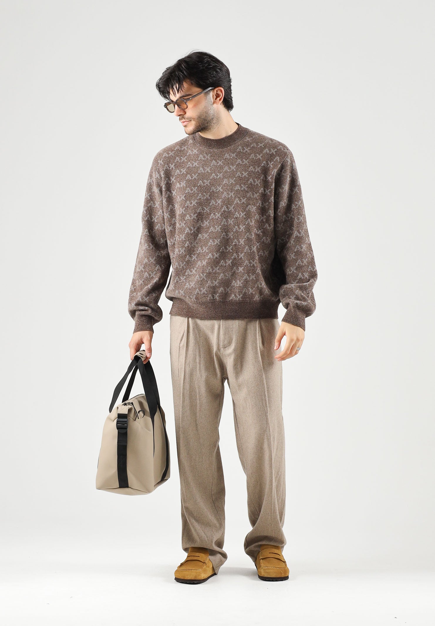 ARMANI EXCHANGE Maglione JACQUARD falcon-marrone per uomo con girocollo e trama monogram all-over. XM002992AF16916 F6236 ARMANI EXCHANGE 