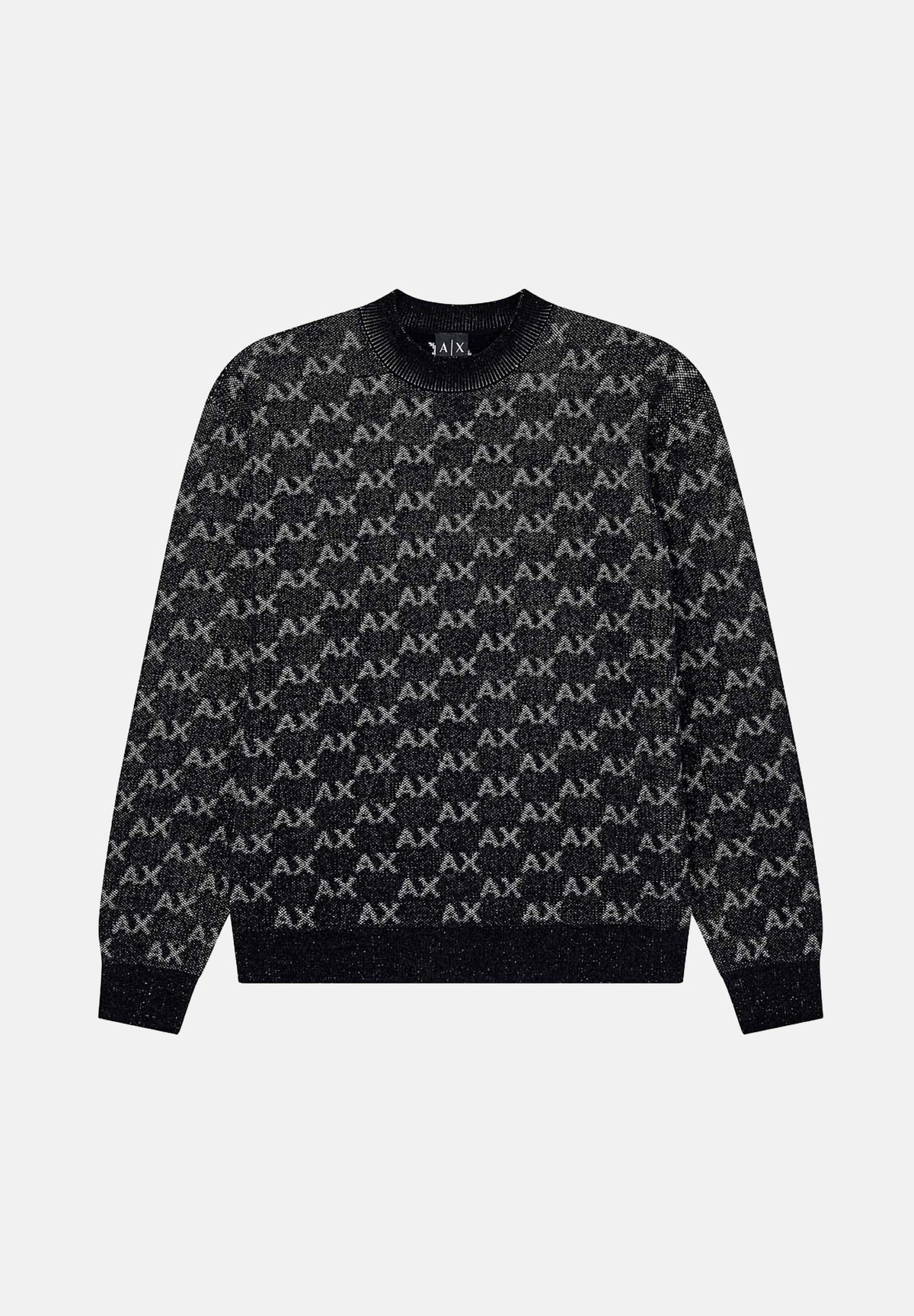 ARMANI EXCHANGE Maglione JACQUARD nero per uomo con girocollo e trama monogram all-over. XM002992AF16916 FC356 ARMANI EXCHANGE 