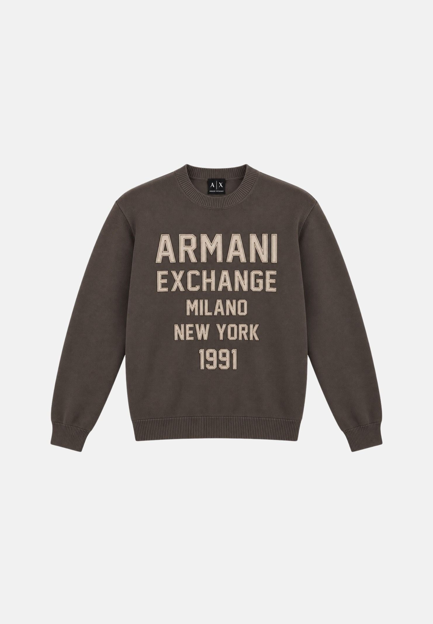 ARMANI EXCHANGE Maglia girocollo marrone per uomo con maxi scritta logo sul davanti. XM002994AF12930 U6125 ARMANI EXCHANGE 
