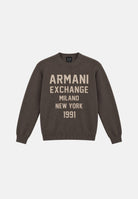 ARMANI EXCHANGE Maglione girocollo marrone per uomo con maxi scritta logo sul davanti. XM002994AF12930 U6125 ARMANI EXCHANGE 