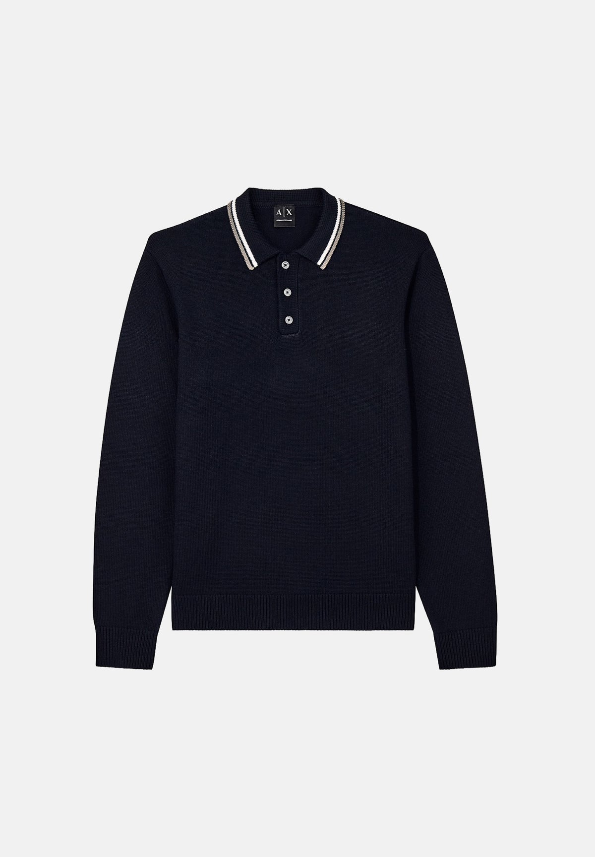 ARMANI EXCHANGE Polo a manica lunga deep navy per uomo con colletto a costine e chiusura a bottoni. XM002996AF13776 UB101 ARMANI EXCHANGE 