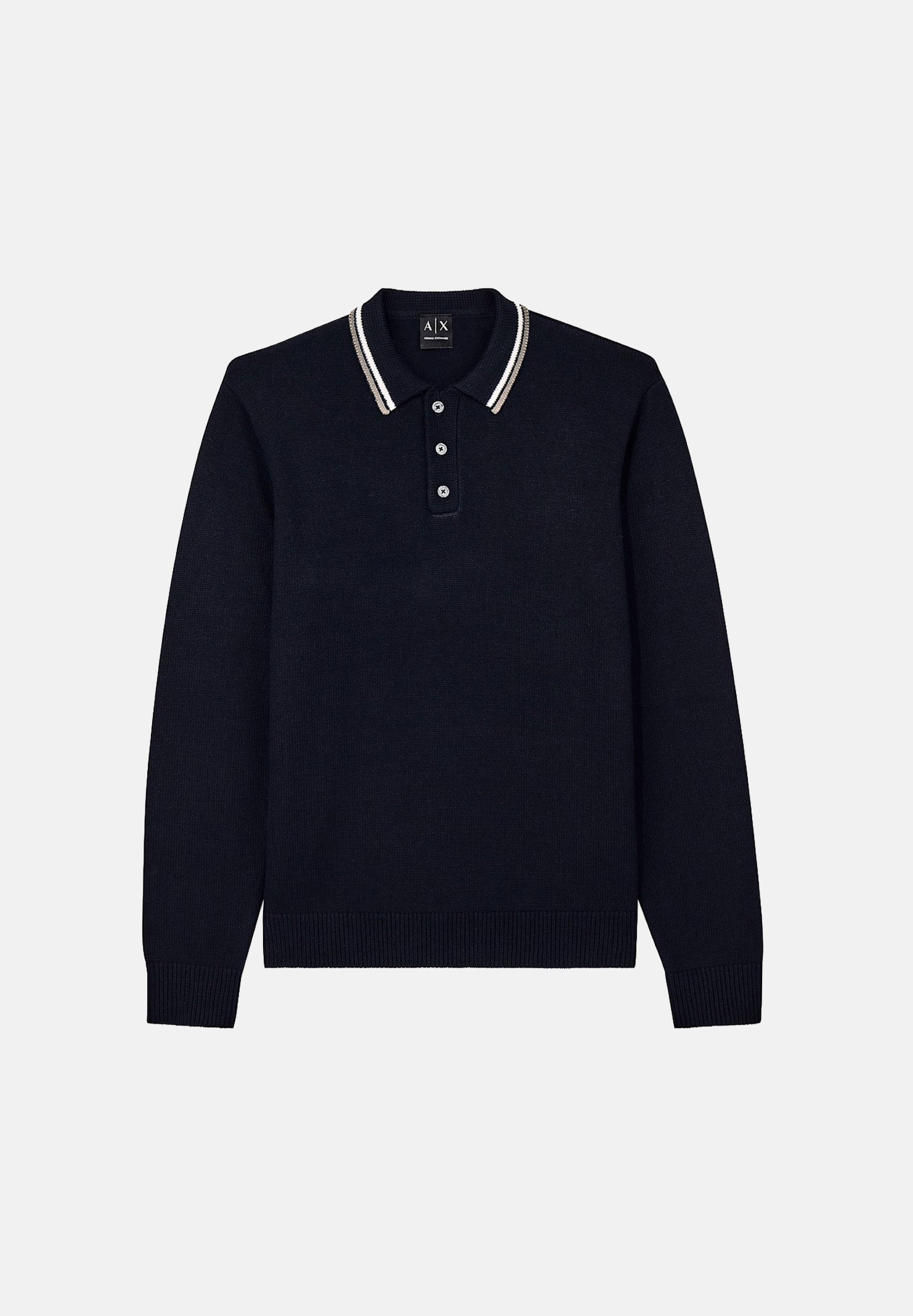 ARMANI EXCHANGE Polo a manica lunga deep navy per uomo con colletto a costine e chiusura a bottoni. XM002996AF13776 UB101 ARMANI EXCHANGE 