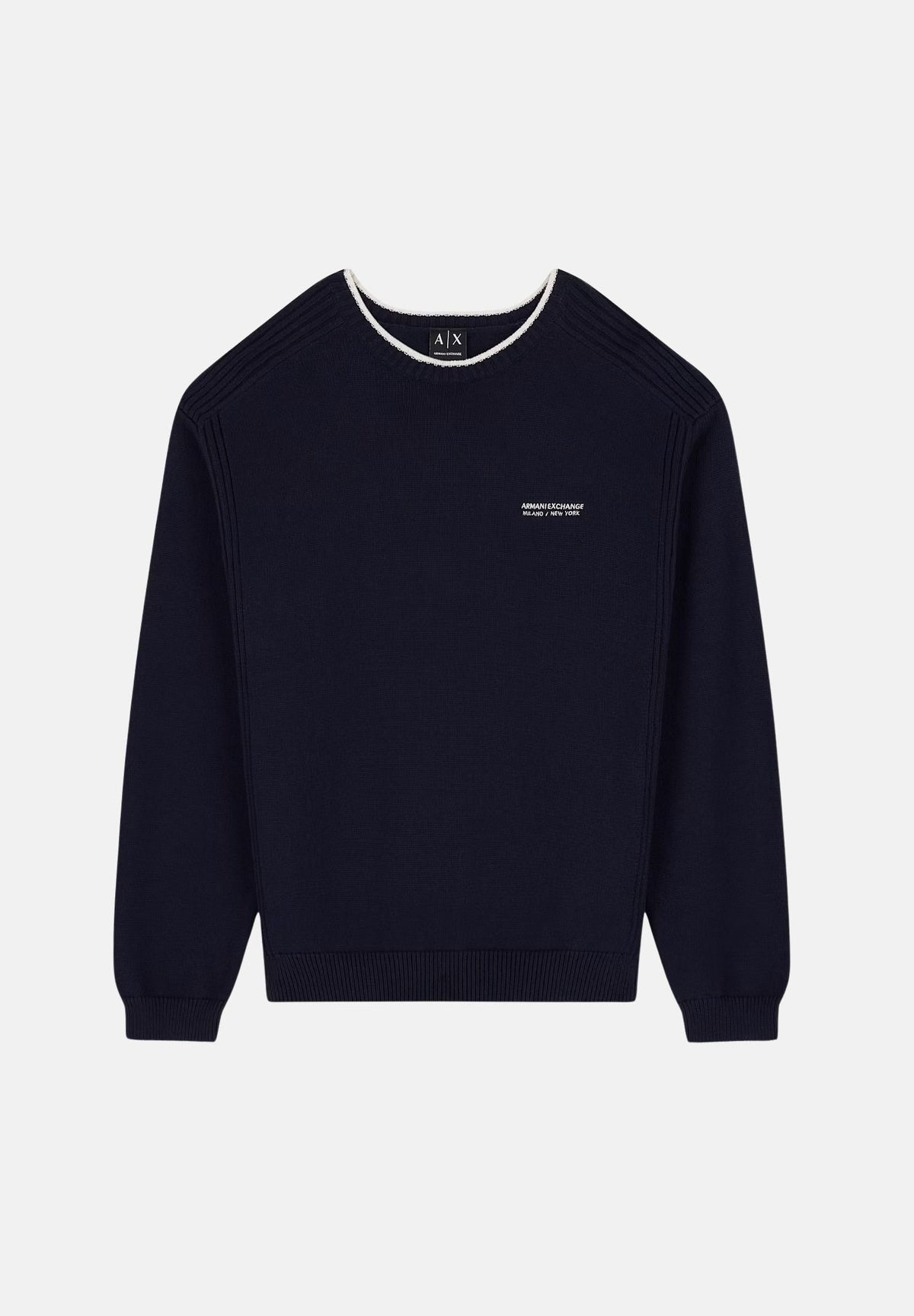 ARMANI EXCHANGE Maglione girocollo vintage navy-blu per uomo con scollo a costine e logo sul petto. XM003009AF28775 UB101 ARMANI EXCHANGE 