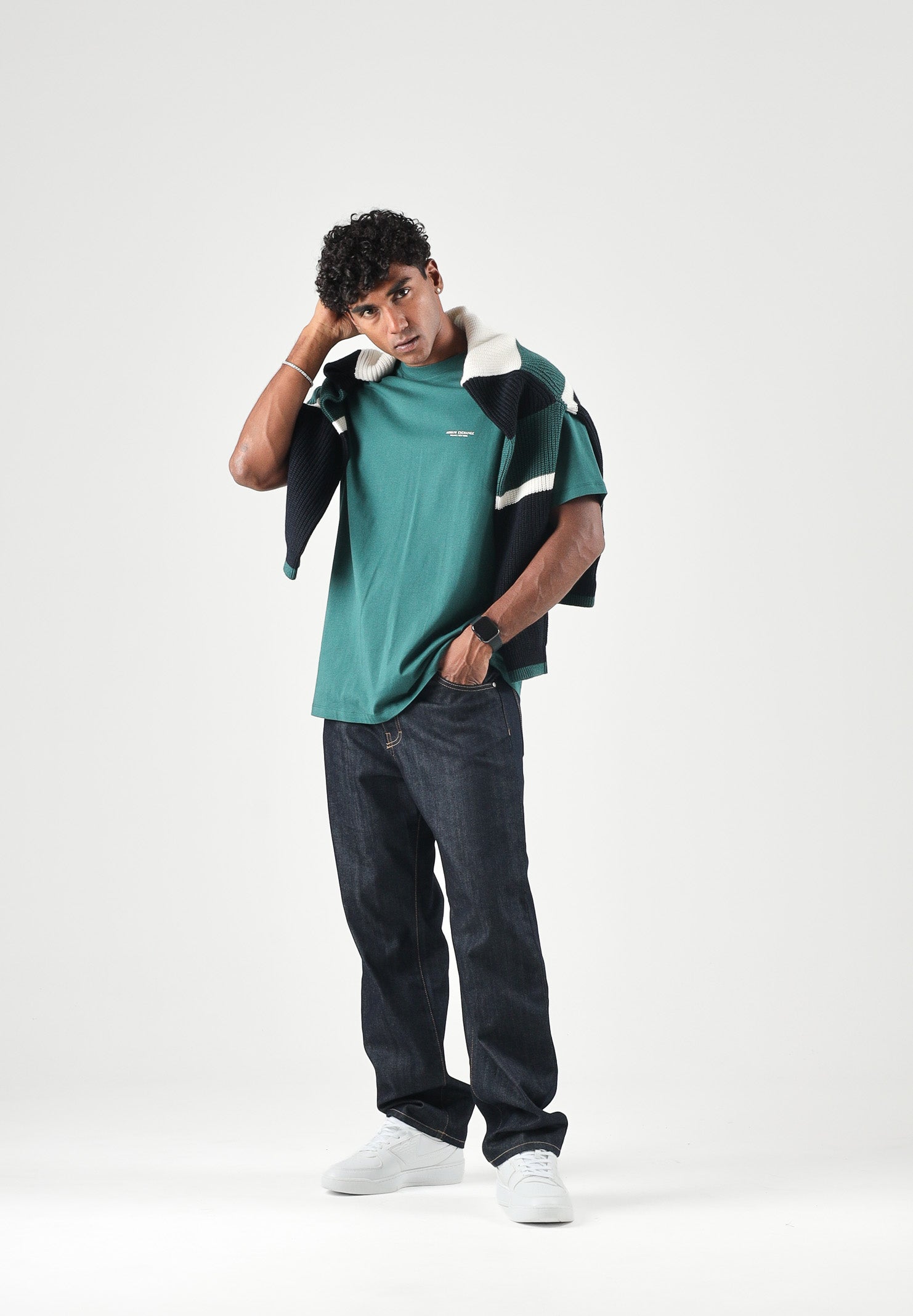 ARMANI EXCHANGE T-shirt EMBROIDERED june bug-verde per uomo con girocollo e piccolo logo ricamato. XM003113AF21323 U7330 ARMANI EXCHANGE 