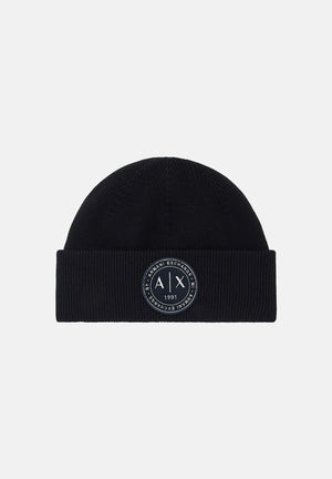 ARMANI EXCHANGE Berretto di lana black per uomo e donna  con lavorazione a costine e patch logo frontale. XM003123AF10348 UC001 ARMANI EXCHANGE 