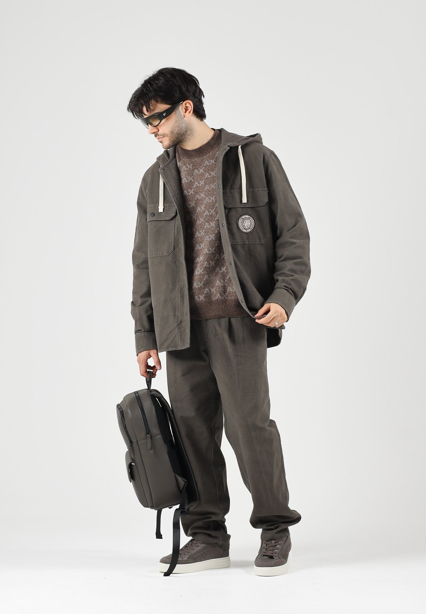 ARMANI EXCHANGE Giacca camicia falcon-grigio per uomo con cappuccio e tasche applicate sul petto. XM003259AF27115 U6125 ARMANI EXCHANGE 