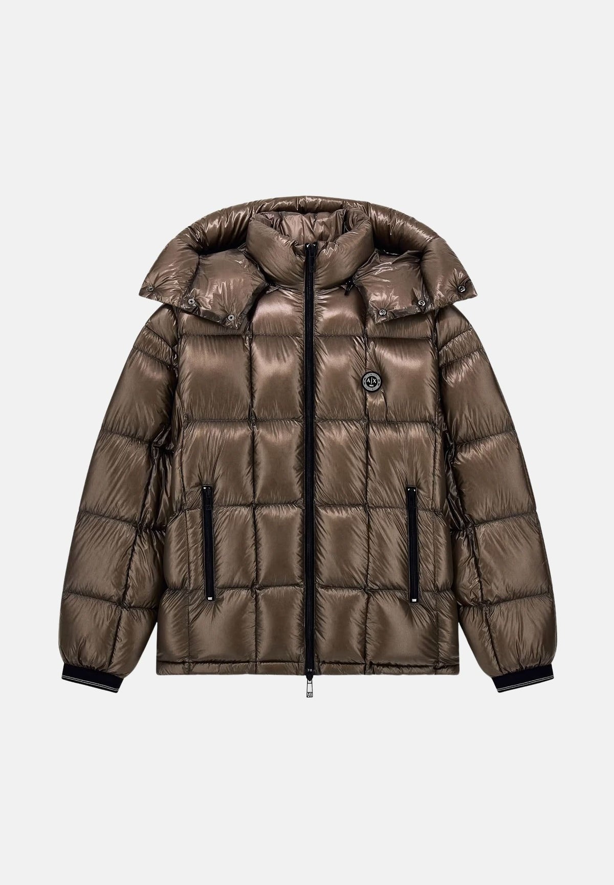 ARMANI EXCHANGE Piumino falcon-marrone da uomo con cappuccio imbottito e trapuntatura a blocchi. XM003344AF23755 U6125 ARMANI EXCHANGE 