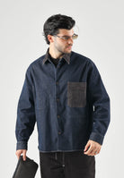 ARMANI EXCHANGE Camicia manica lunga OVERSHIRT IN DENIM blue per uomo con colletto classico e tasca sul petto a contrasto. XM003402AF27235 MB001 ARMANI EXCHANGE 