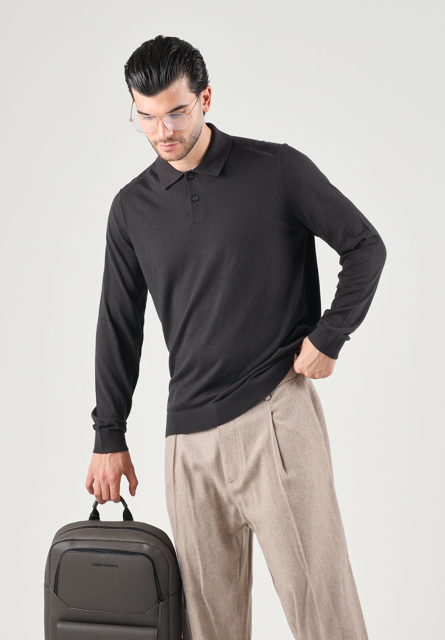 ARMANI EXCHANGE Polo marrone per uomo con colletto classico a costine e abbottonatura parziale XM003569AF28778 U8128 ARMANI EXCHANGE 